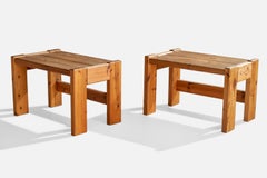 Schwedischer Designer, Beistelltische, Kiefernholz, Schweden, 1970er Jahre