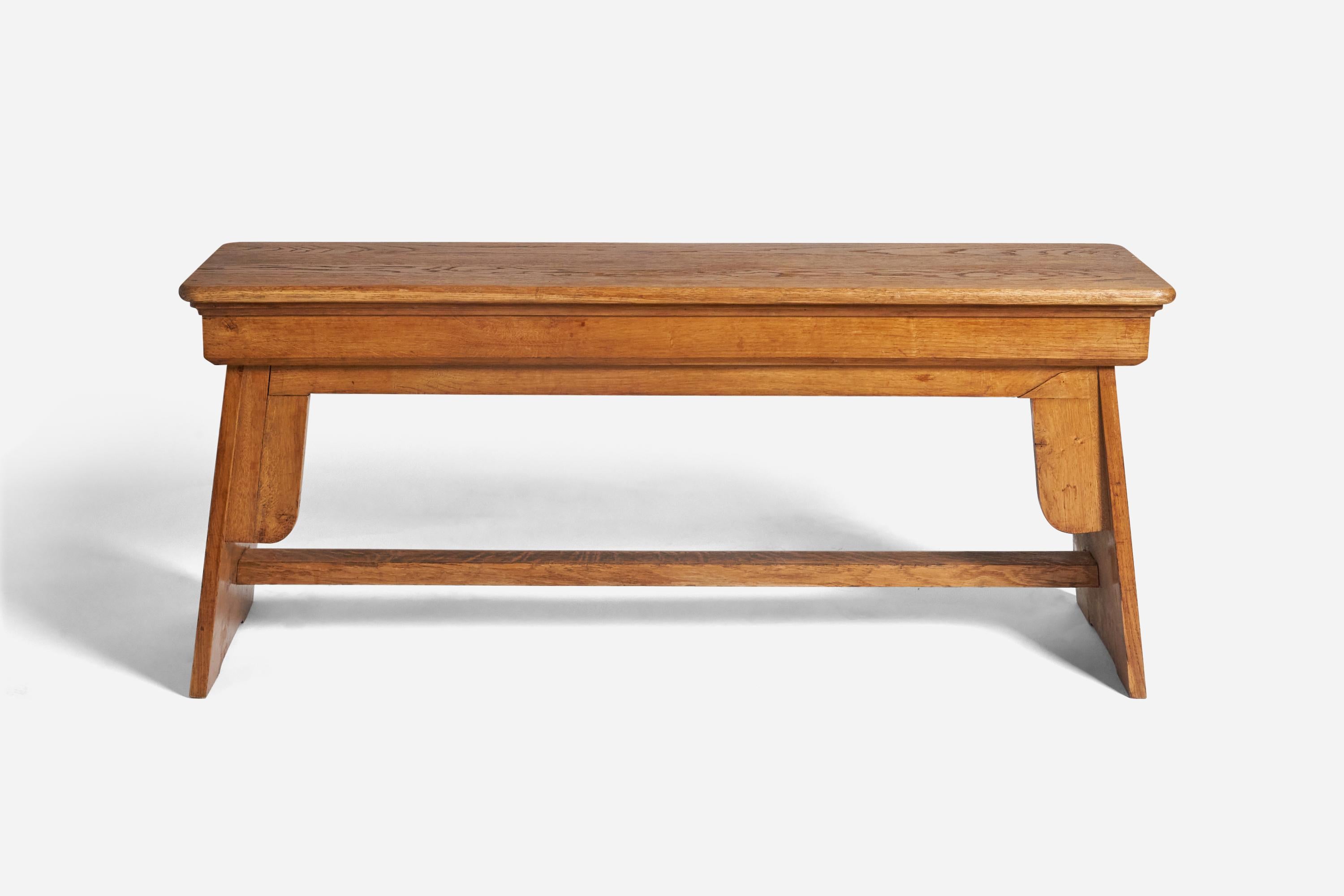 Early 20th Century Swedish Designer, Sizable Bench, Solid Oak, Sweden, 1920s For Sale