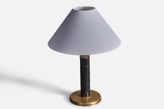 Swedish Designer, Sizable Table Lamp, Brass, Steel, Leather Sweden, 1940s