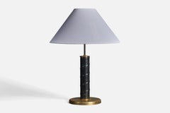 Swedish Designer, Sizable Table Lamp, Brass, Steel, Leather Sweden, 1940s