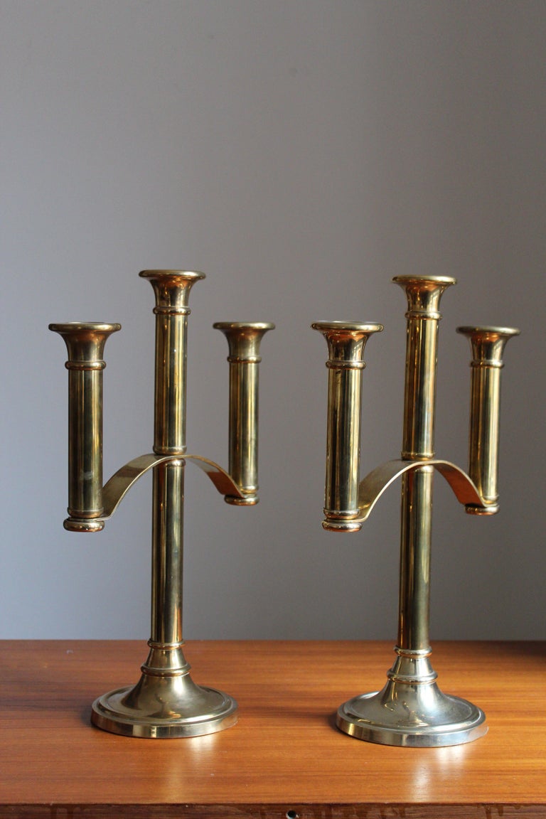 A pair of sizable candelabras, Sweden, circa 1960s. In brass.

Other designers of the period include Piet Hein, Paavo Tynell, Josef Frank, and Jean Royere.

 