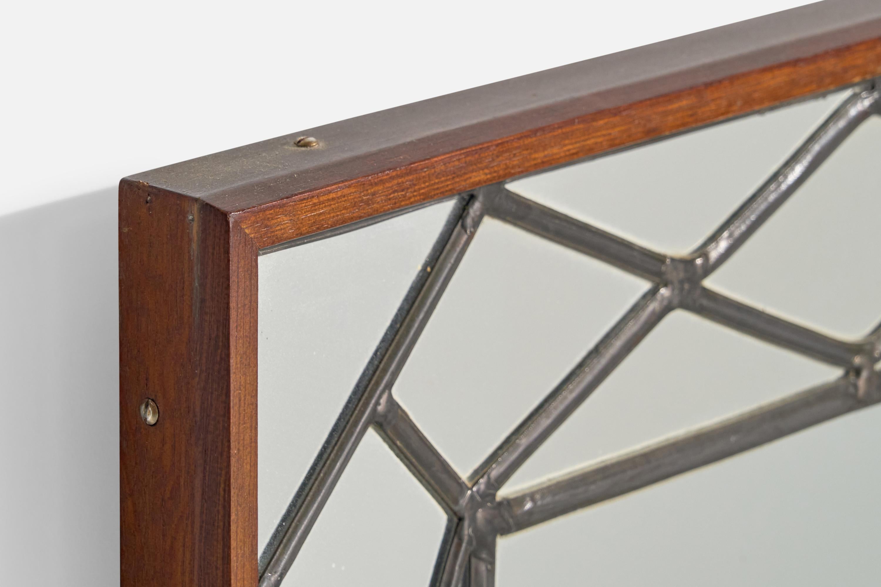 Schwedischer Designer, ausziehbarer Wandspiegel, Teakholz, Zinn, Schweden, 1950er Jahre 1