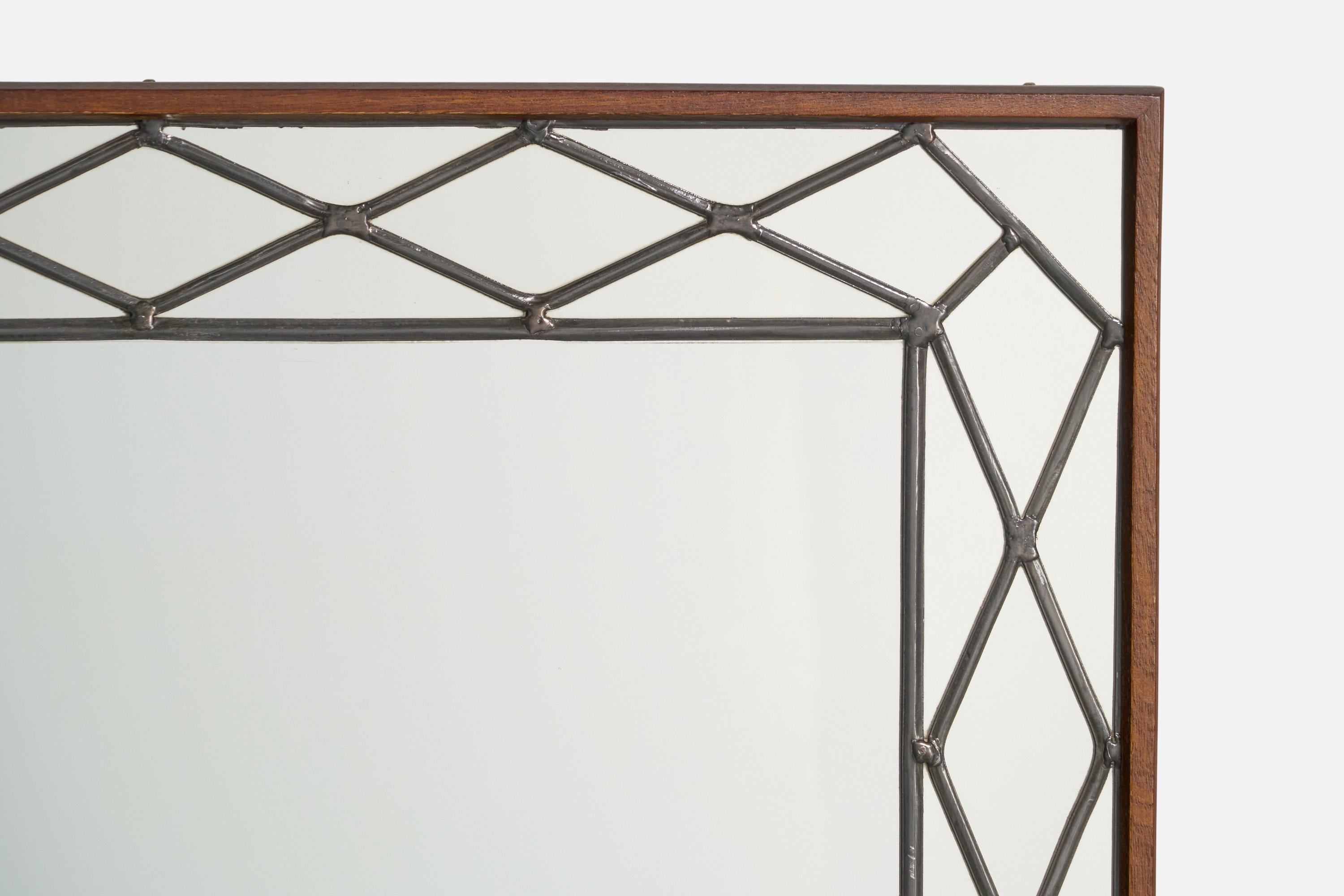 Schwedischer Designer, ausziehbarer Wandspiegel, Teakholz, Zinn, Schweden, 1950er Jahre 2