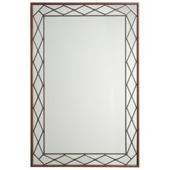 Swedish Designer, Sizable Wall Mirror, Teak, Pewter, Sweden, 1950s