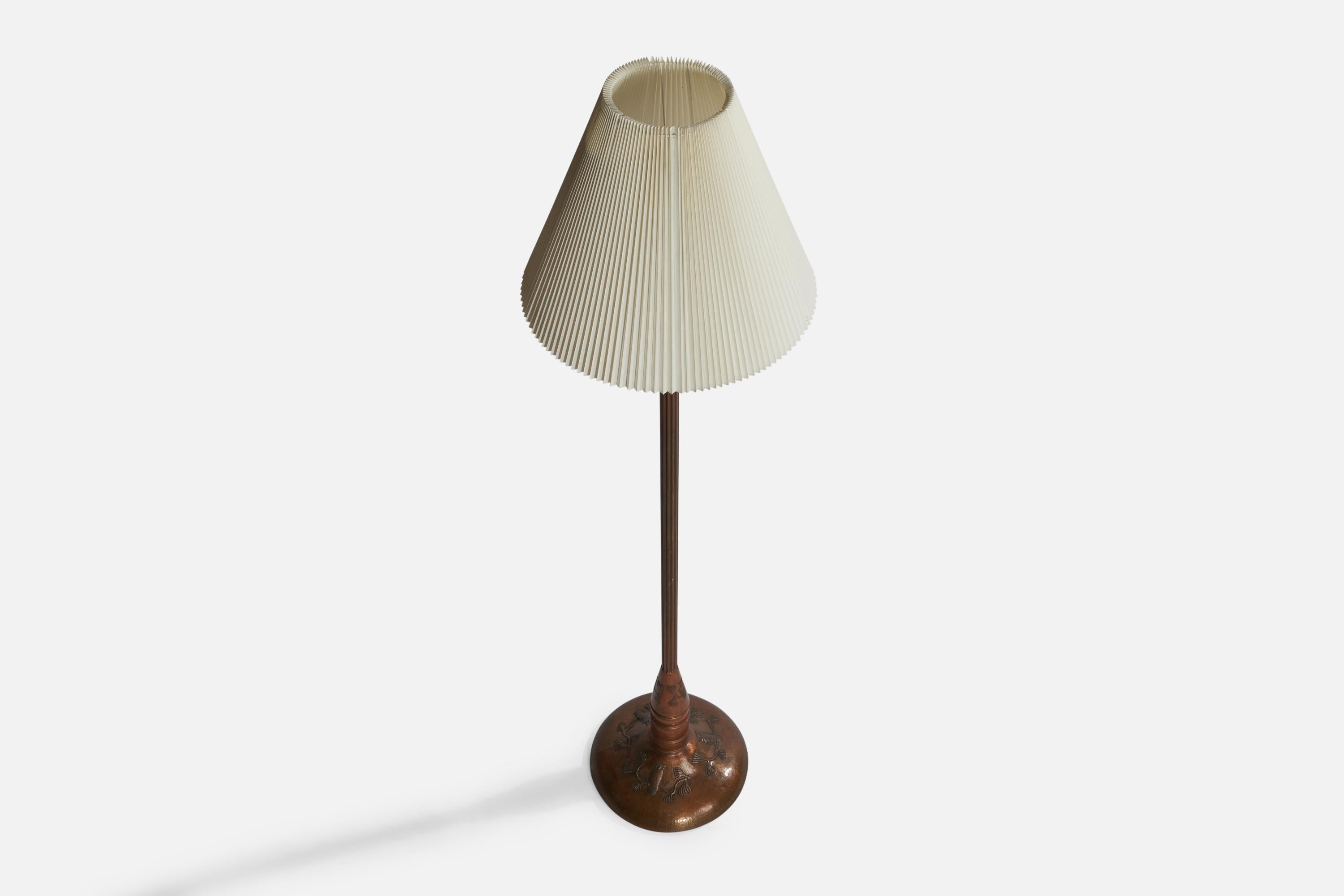 Art Nouveau Swedish Designer, Sizeable Floor Lamp, Copper, Paper, Sweden, 1920s For Sale