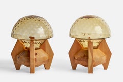 Swedish Designer, Sizeable Table Lamps, Pine, Glass, Sweden, 1970s