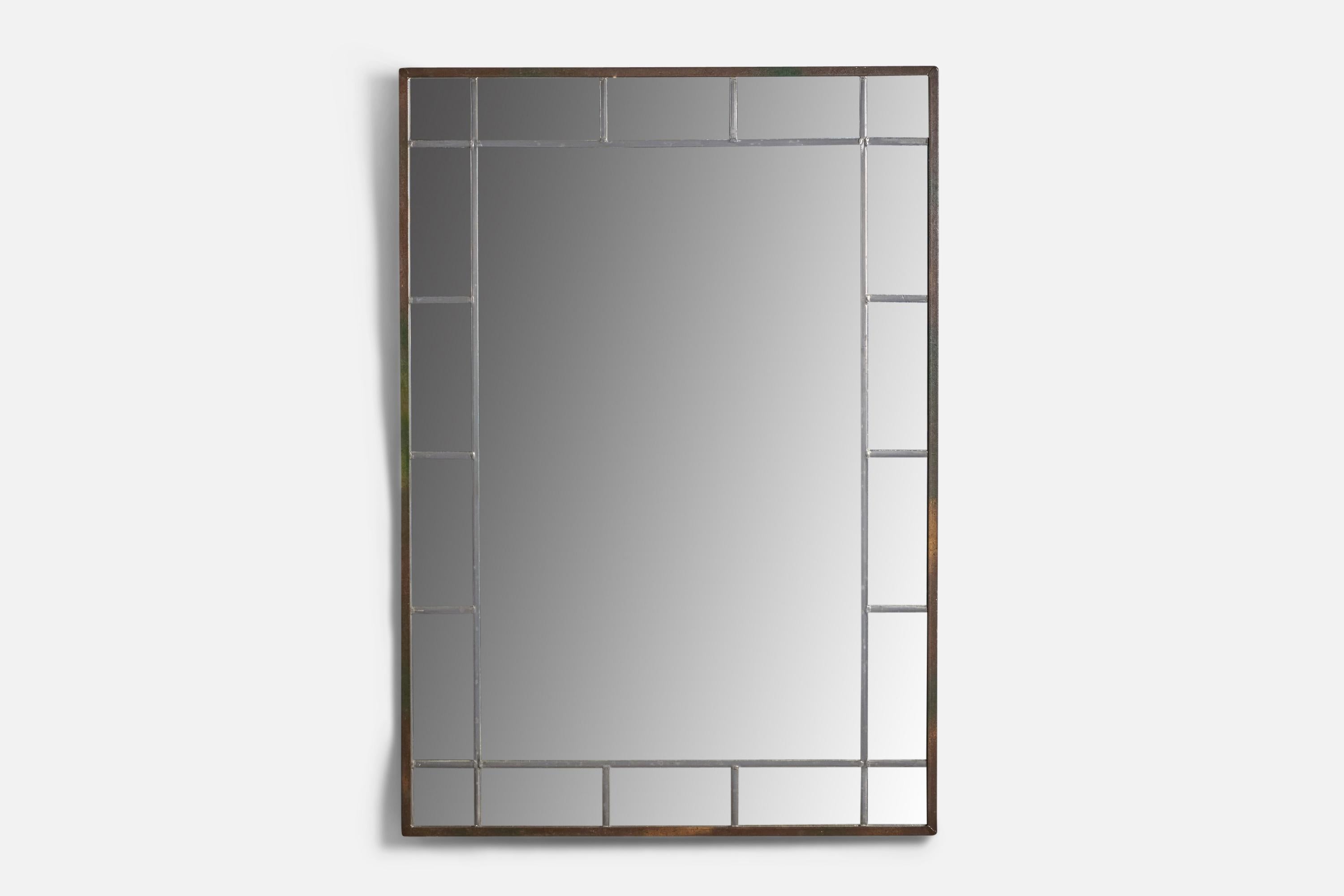Mid-20th Century Swedish Designer, Sizeable Wall Mirror, Copper, Pewter, Sweden, 1940s