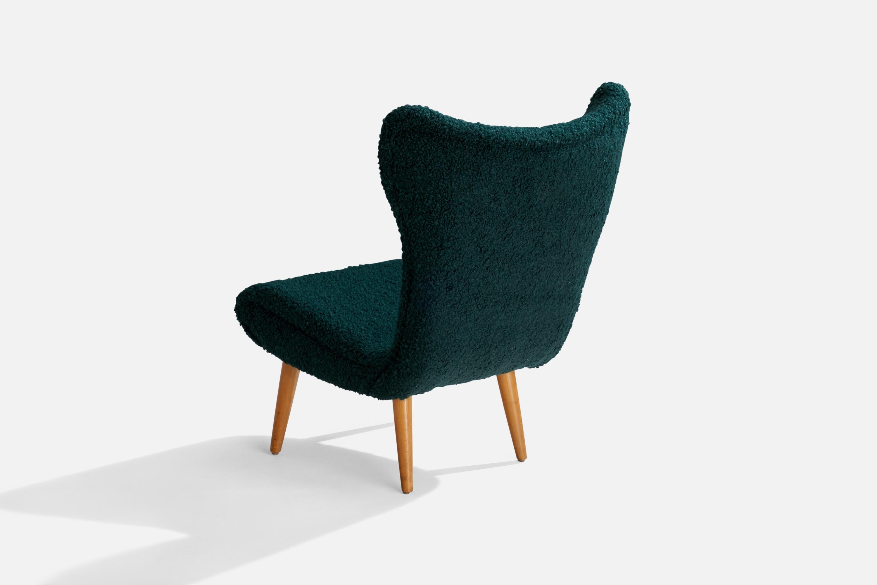 Mid-20th Century Swedish Designer, Slipper Chair, Wood, Fabric, Sweden, 1950s For Sale