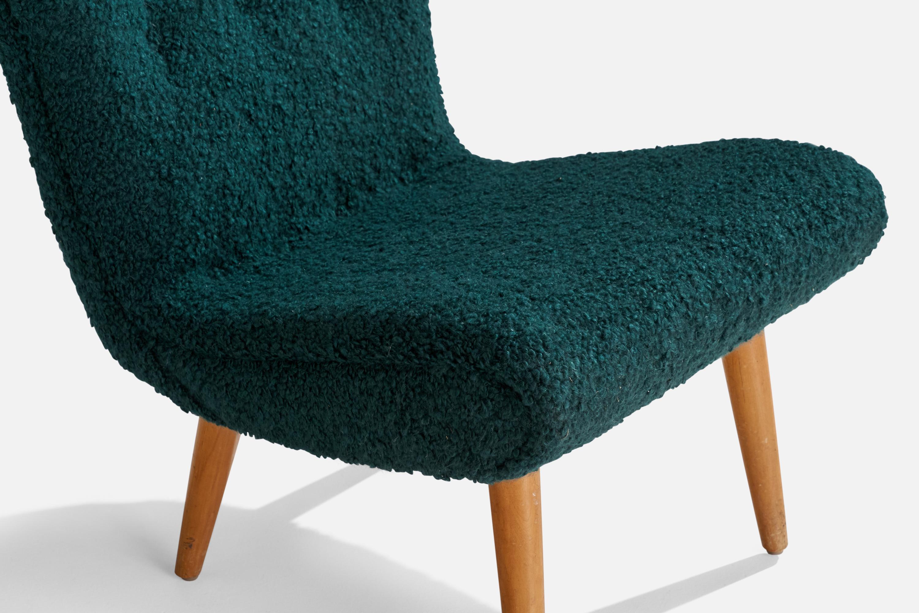 Swedish Designer, Slipper Chair, Wood, Fabric, Sweden, 1950s For Sale 3