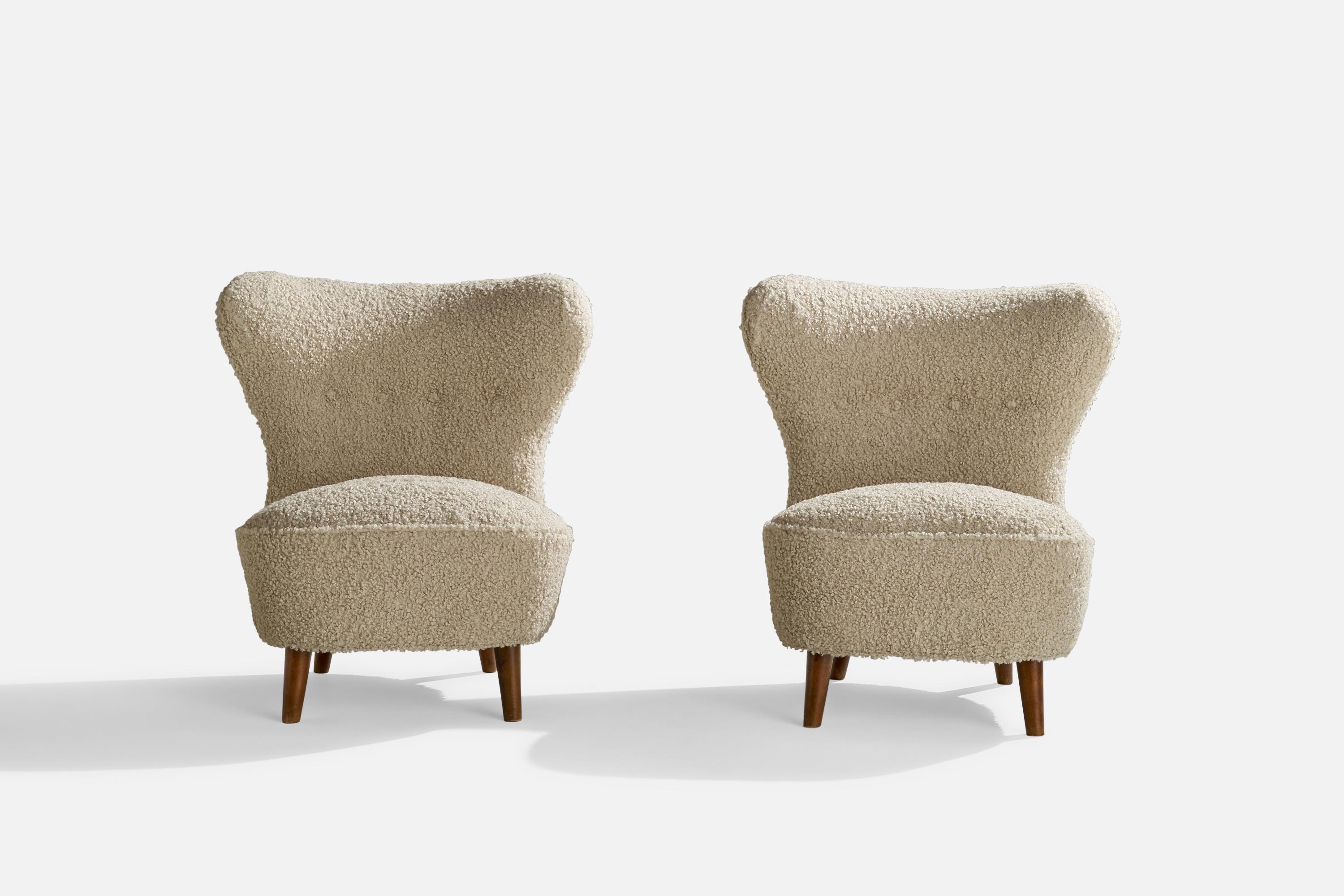 Scandinavian Modern Swedish Designer, Slipper Chairs, Oak, Fabric, Sweden, 1940s For Sale
