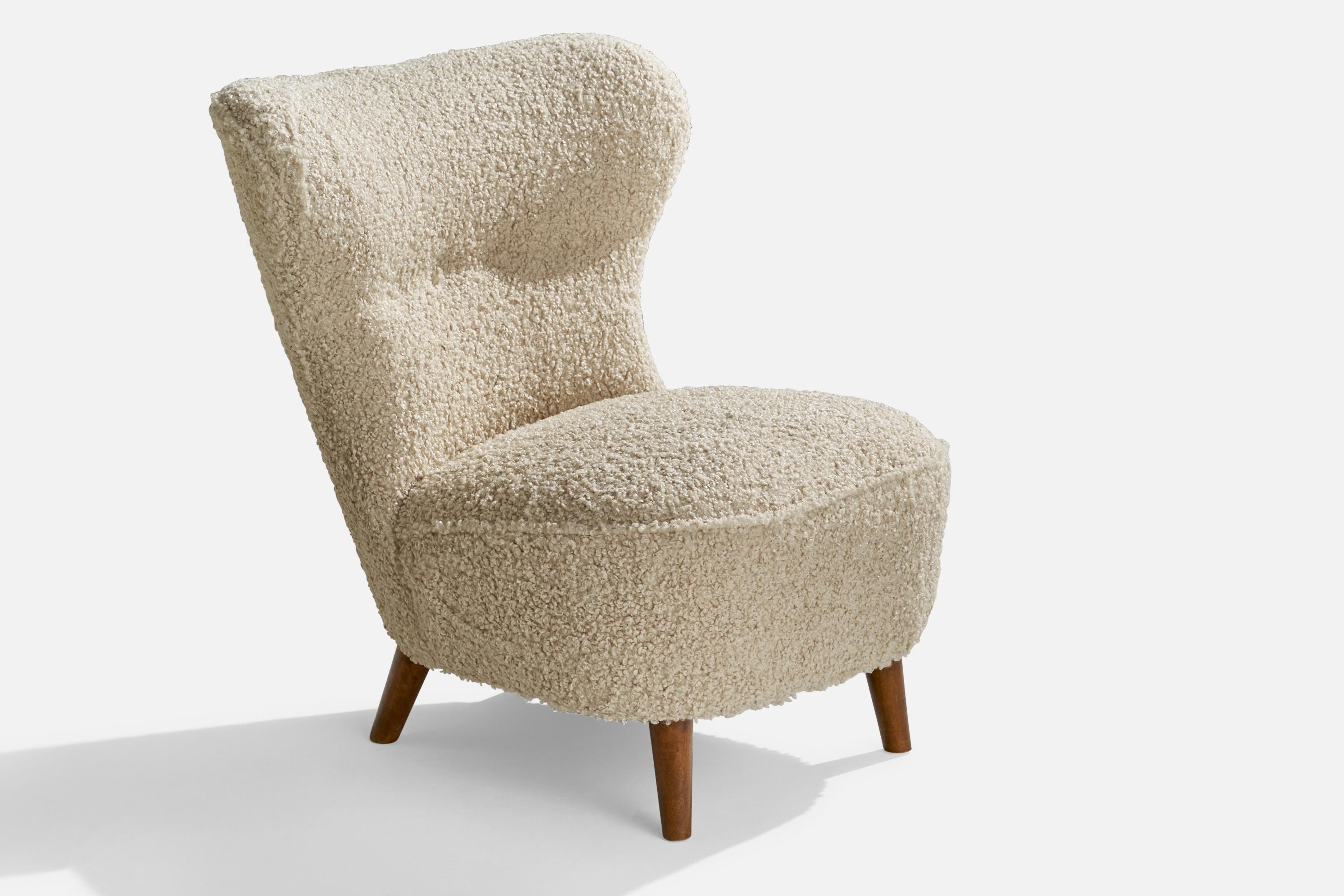 Mid-20th Century Swedish Designer, Slipper Chairs, Oak, Fabric, Sweden, 1940s For Sale