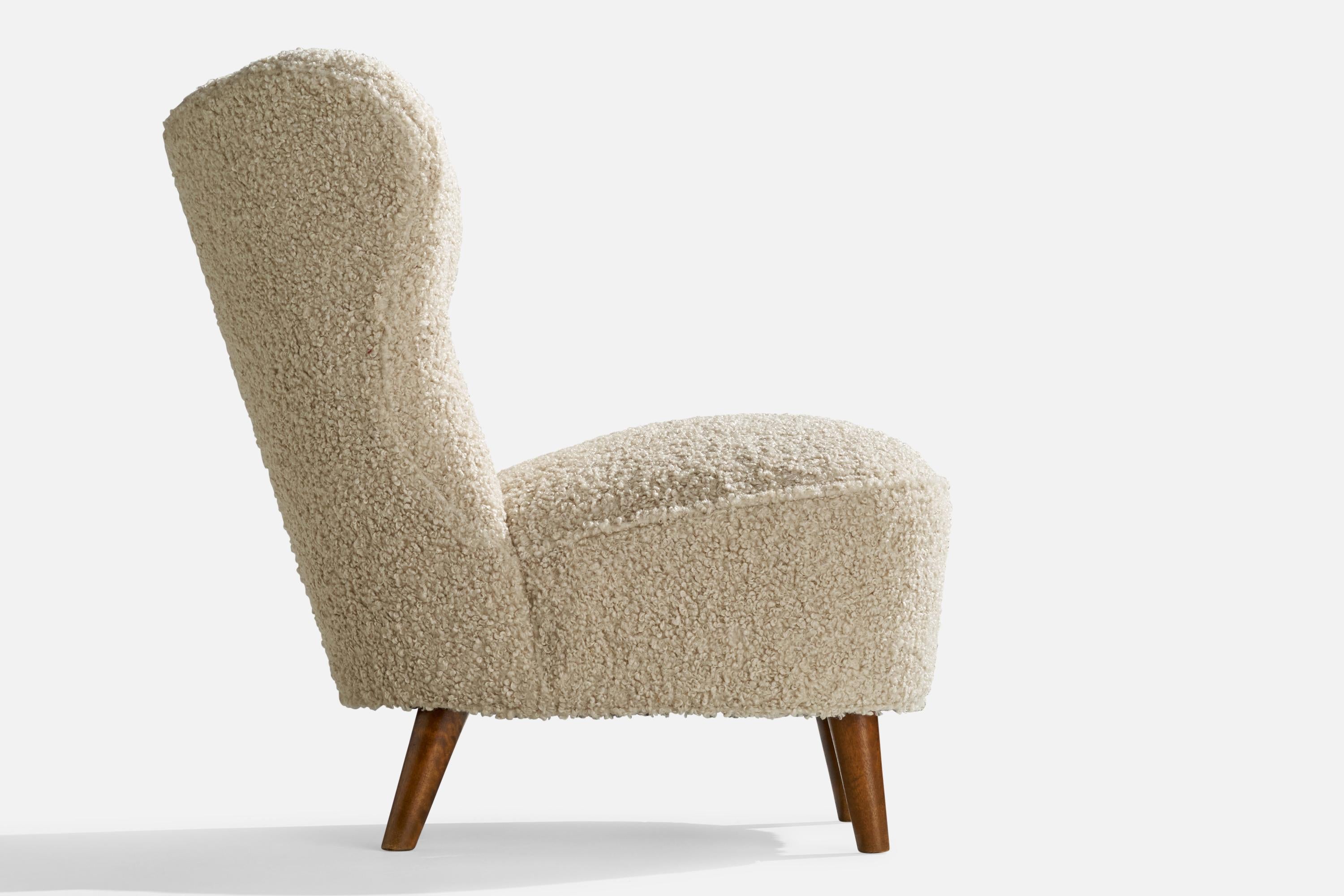 Swedish Designer, Slipper Chairs, Oak, Fabric, Sweden, 1940s For Sale 1