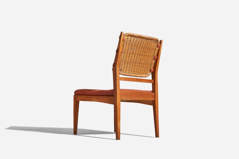 Mid-20th Century Swedish Designer, Slipper Chairs, Stained Beech, Rattan, Fabric, Sweden, 1950s For Sale