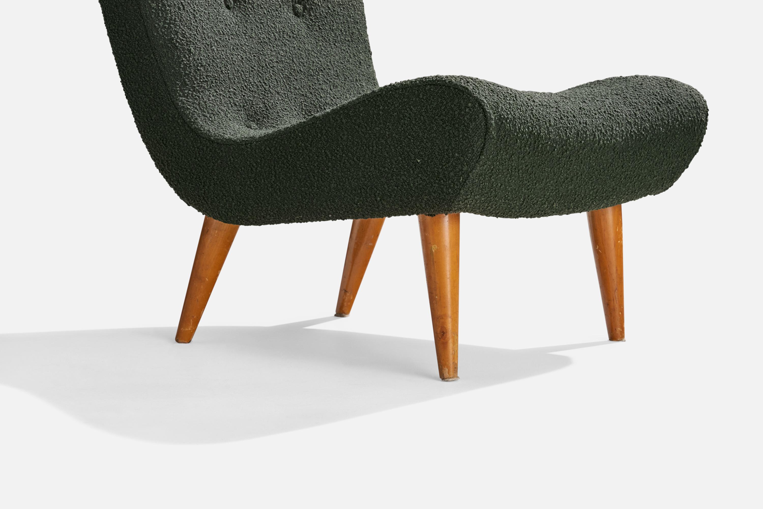 Swedish Designer, Slipper Chairs, Wood, Fabric, Sweden, 1950s For Sale 3