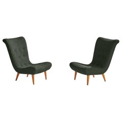 Diseñador sueco, sillas zapatilla, madera, tela, Suecia, años 50