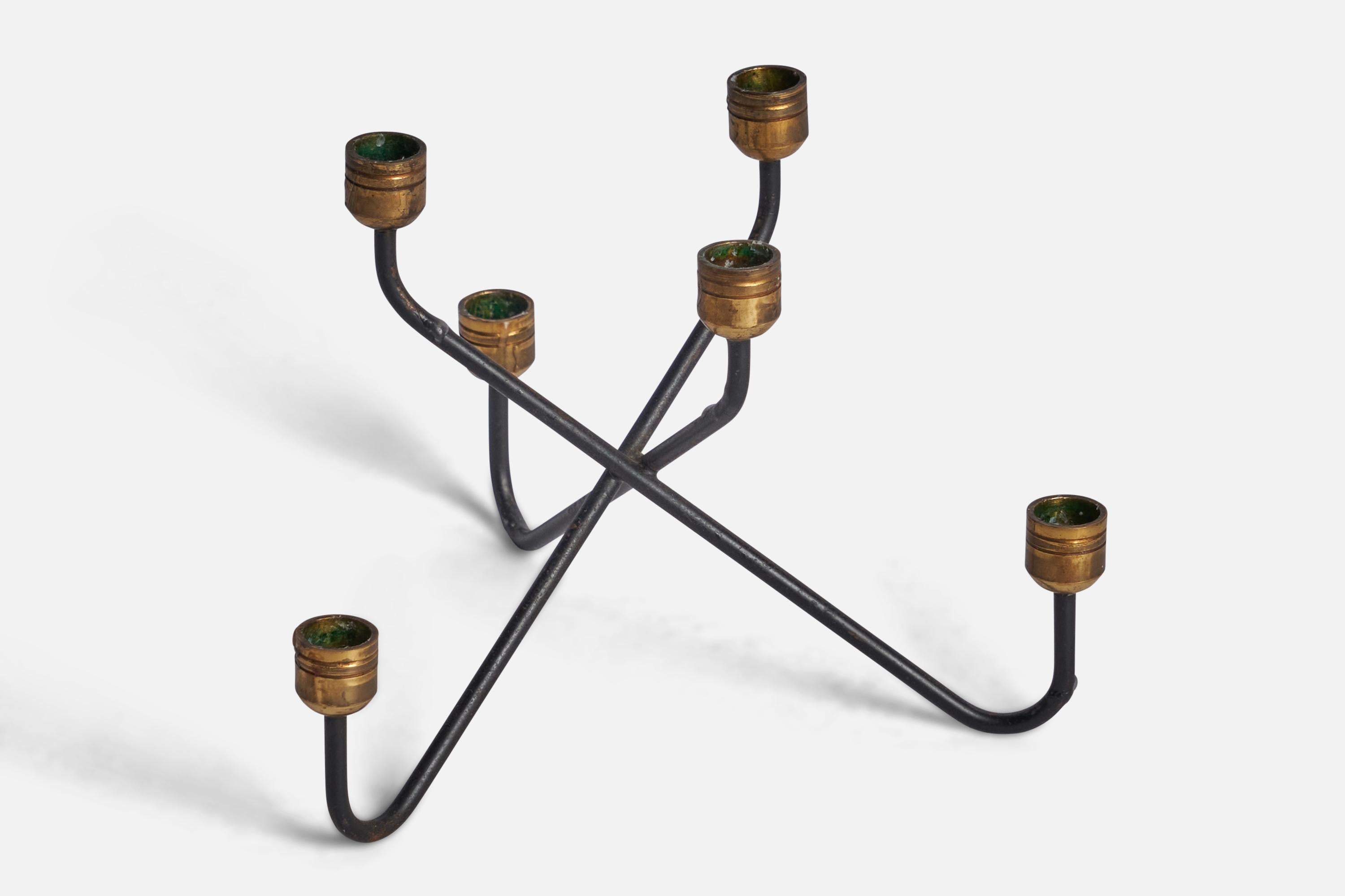 Scandinavian Modern Swedish Designer, Small Candelabra, Brass, Metal, Sweden, 1930s For Sale