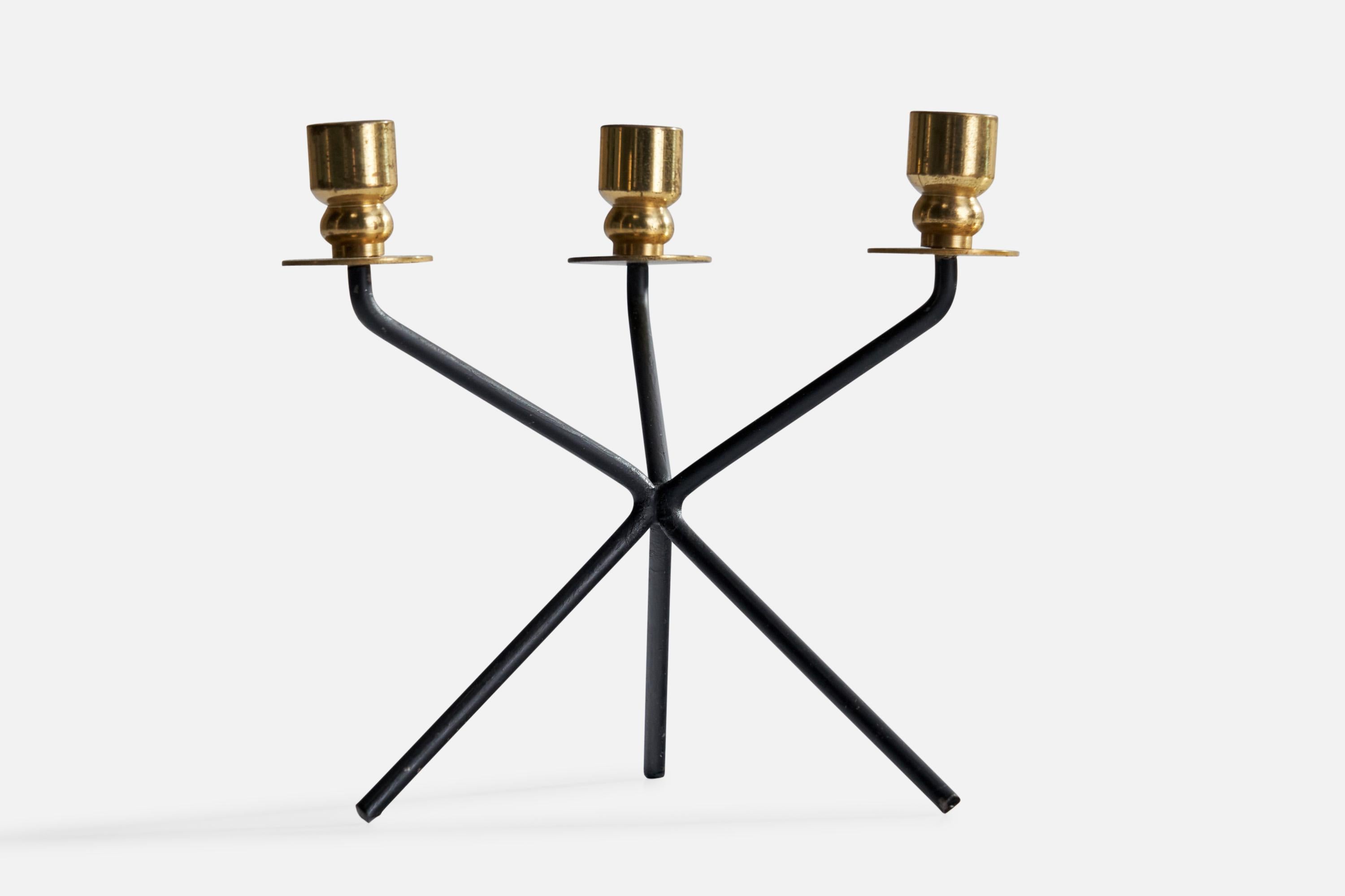 Swedish Designer, Small Candelabra, Brass, Metal, Sweden, 1940s In Good Condition For Sale In High Point, NC
