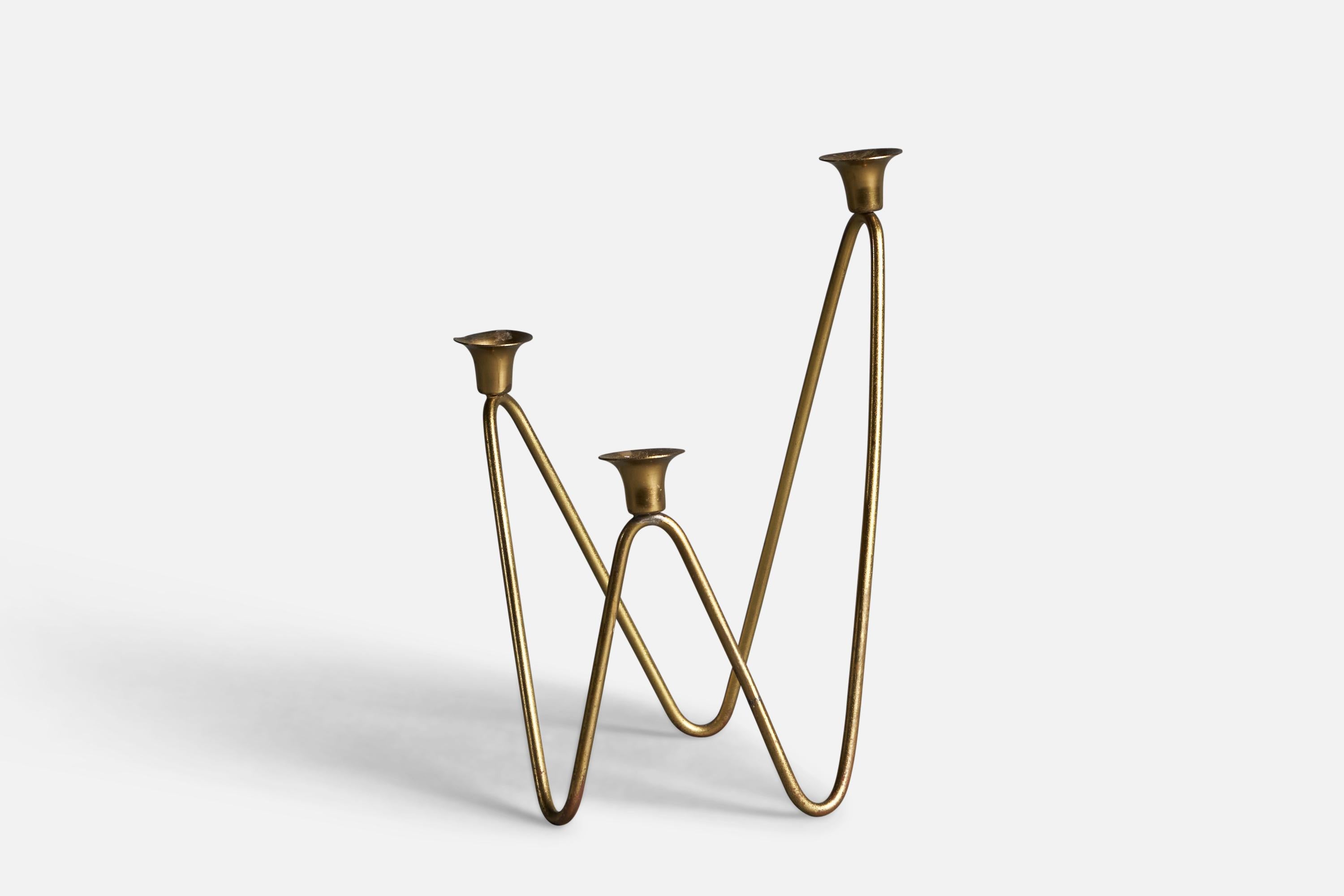 A small brass candelabra designed and produced in Sweden, 1940s.