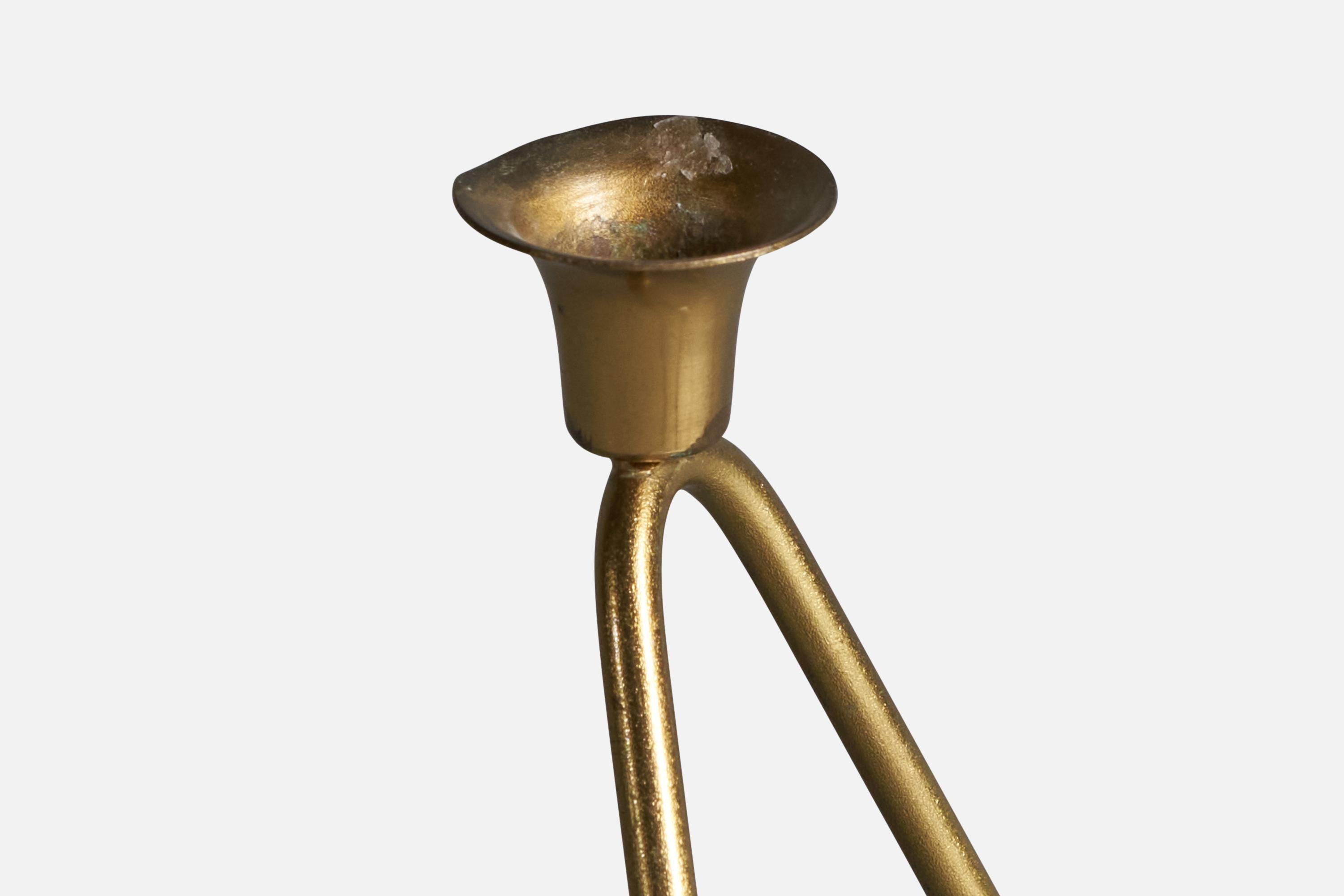 Mid-20th Century Swedish Designer, Small Candelabra, Brass, Sweden, 1940s For Sale