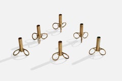 Swedish Designer, Small Candlesticks, Brass, Sweden, 1940s