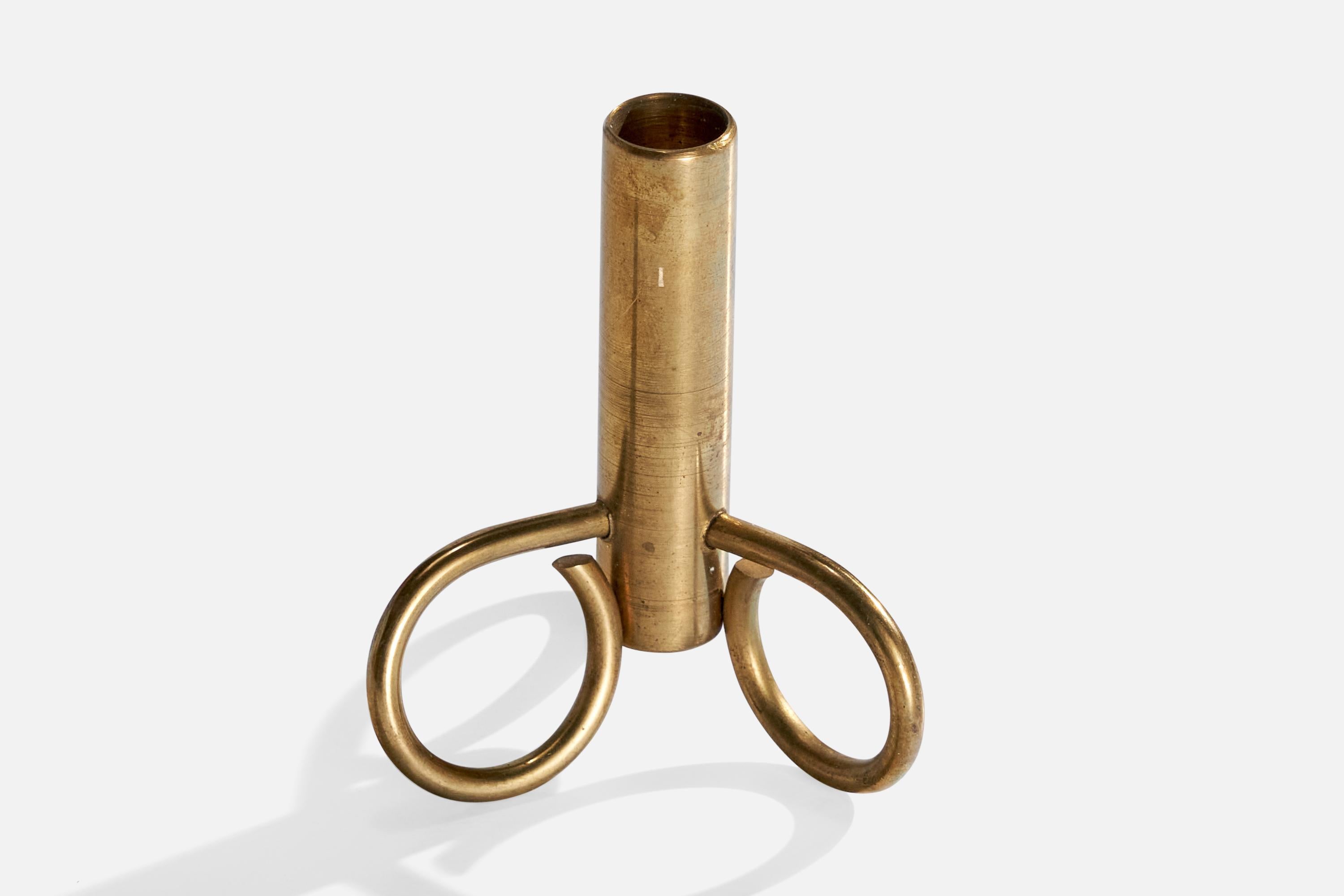 Scandinavian Modern Swedish Designer, Small Candlesticks, Brass, Sweden, 1940s For Sale