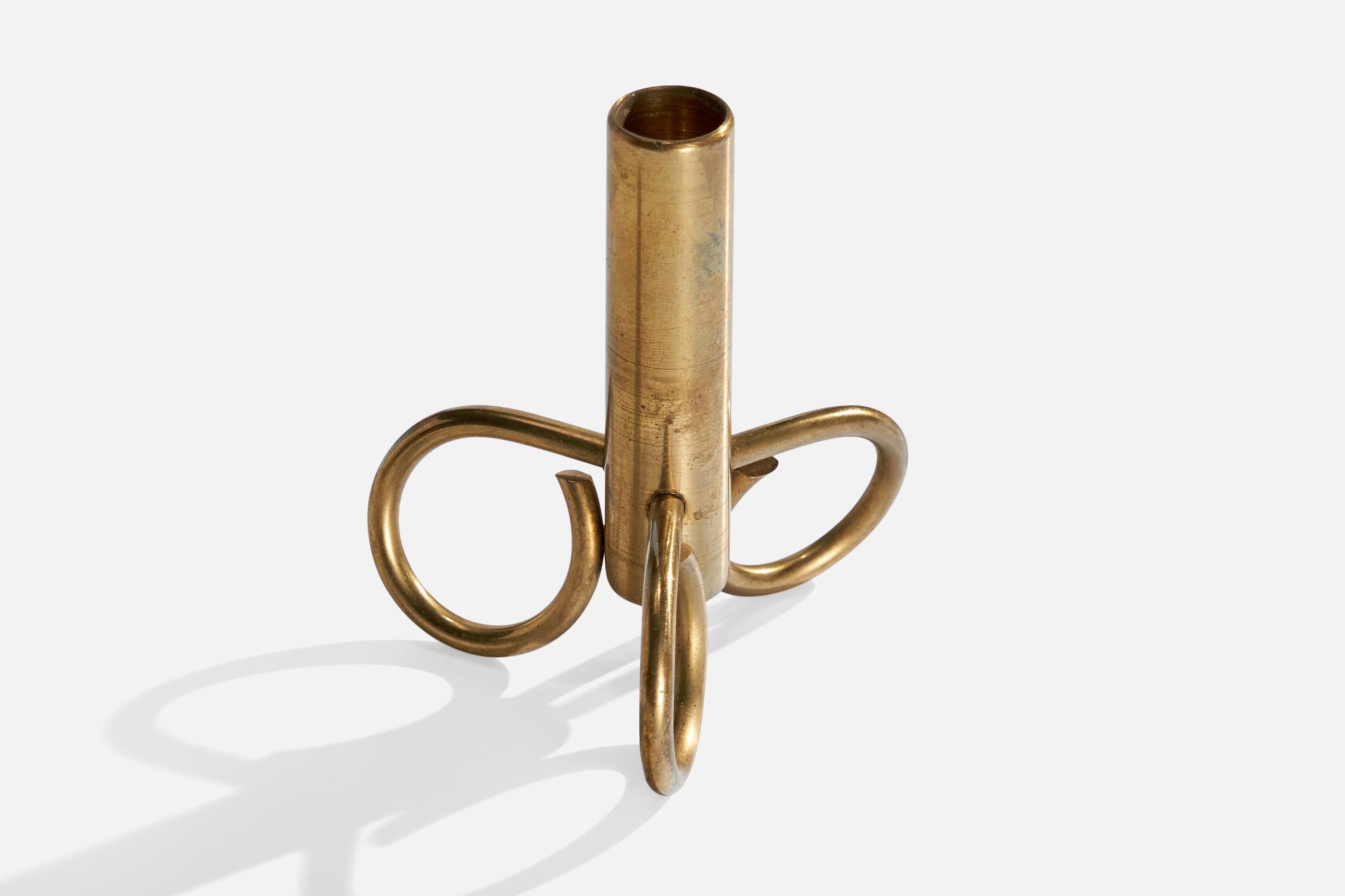 Swedish Designer, Small Candlesticks, Brass, Sweden, 1940s In Good Condition For Sale In High Point, NC