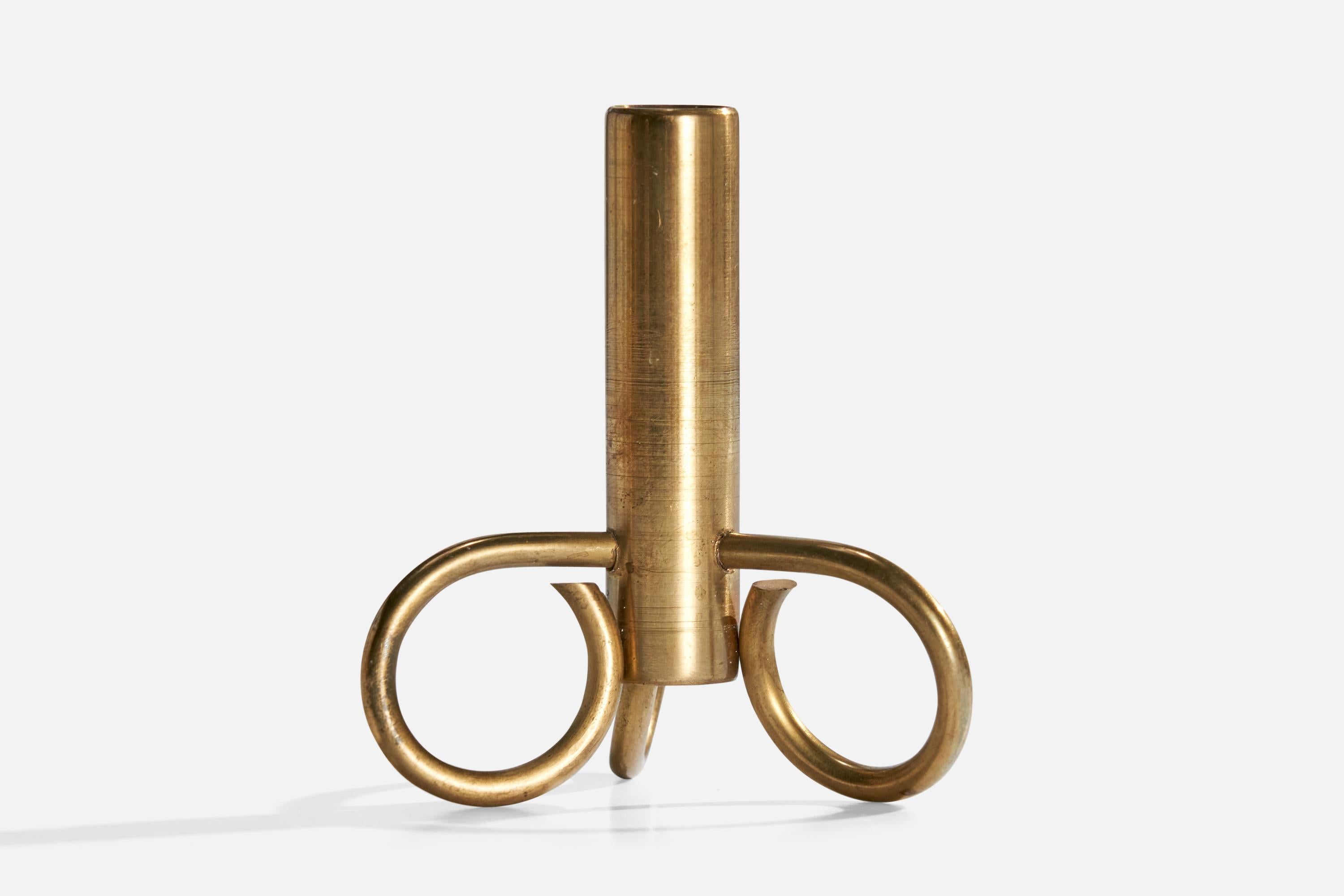 Mid-20th Century Swedish Designer, Small Candlesticks, Brass, Sweden, 1940s For Sale