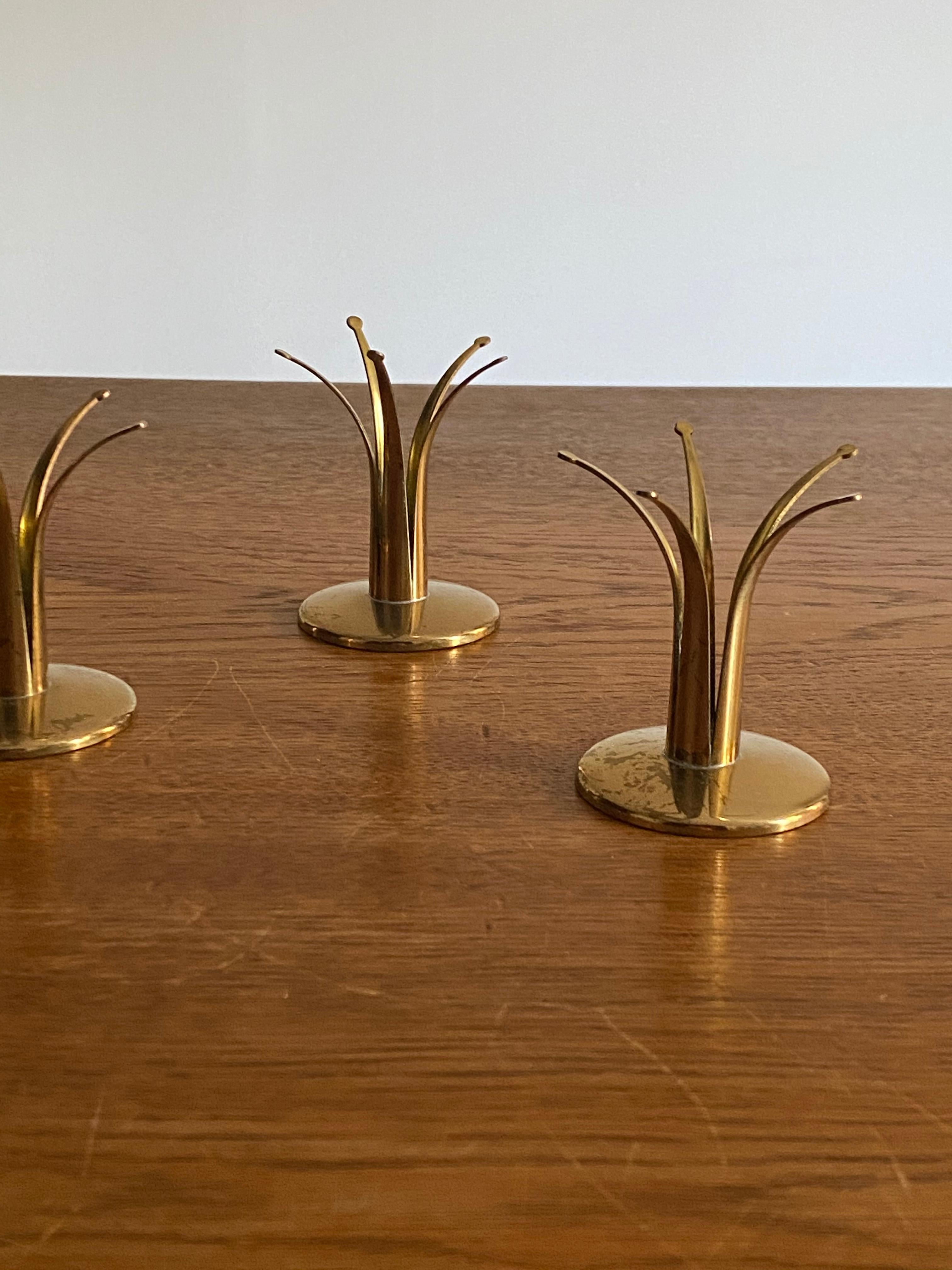 Swedish Designer, Small Candlesticks, Brass, Sweden, 1950s In Good Condition In High Point, NC