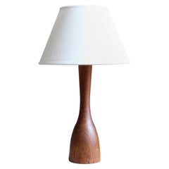 Swedish Designer, Small Minimalist Table Lamp, Solid Teak, Fabric, Sweden, 1960s