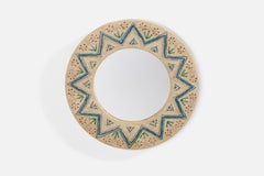 Vintage Swedish Designer, Small Mirror, Embroidery Fabric, Sweden, 1970s