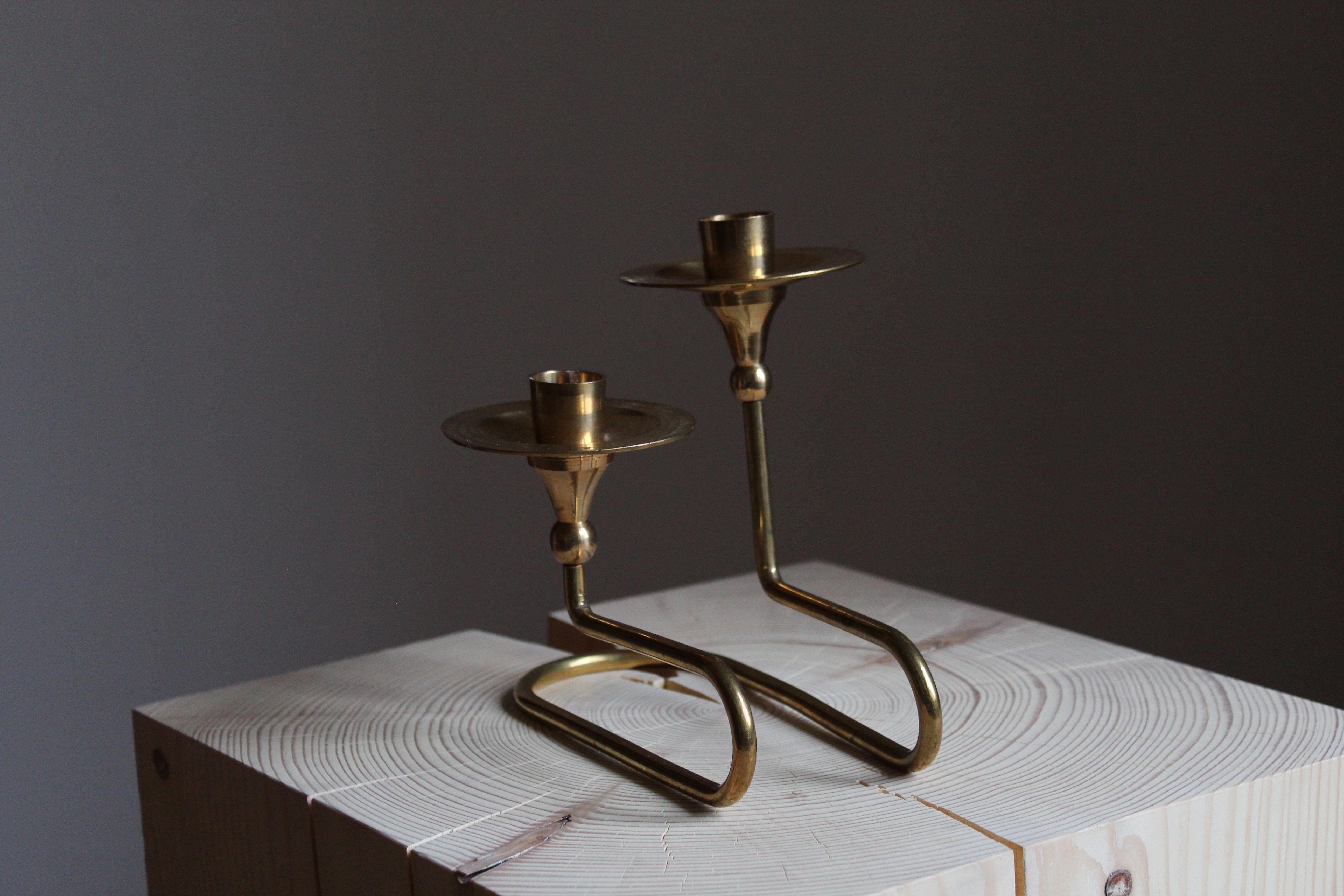Swedish Designer, Small Organic Candleholder, Brass, Sweden, 1950s In Good Condition In High Point, NC