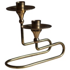 Swedish Designer, Small Organic Candleholder, Brass, Sweden, 1950s