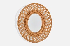 Swedish Designer, Small Organic Wall Mirror, Wicker, Sweden, 1960s