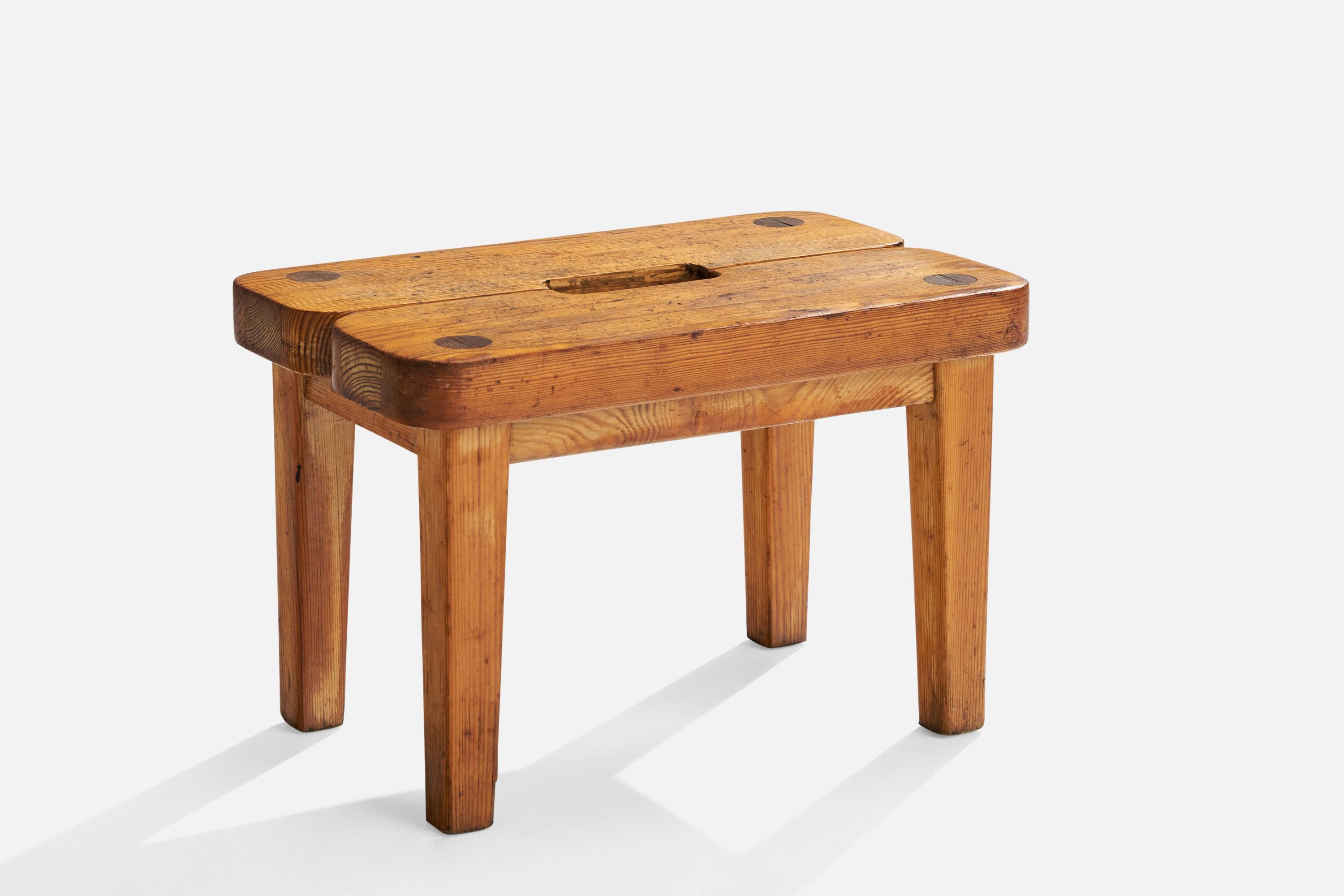 A small pine stool designed and produced in Sweden, 1940s.

seat height 10.5”