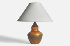 Swedish Designer, Small Table Lamp, Earthenware, Brass, Sweden, 1930s