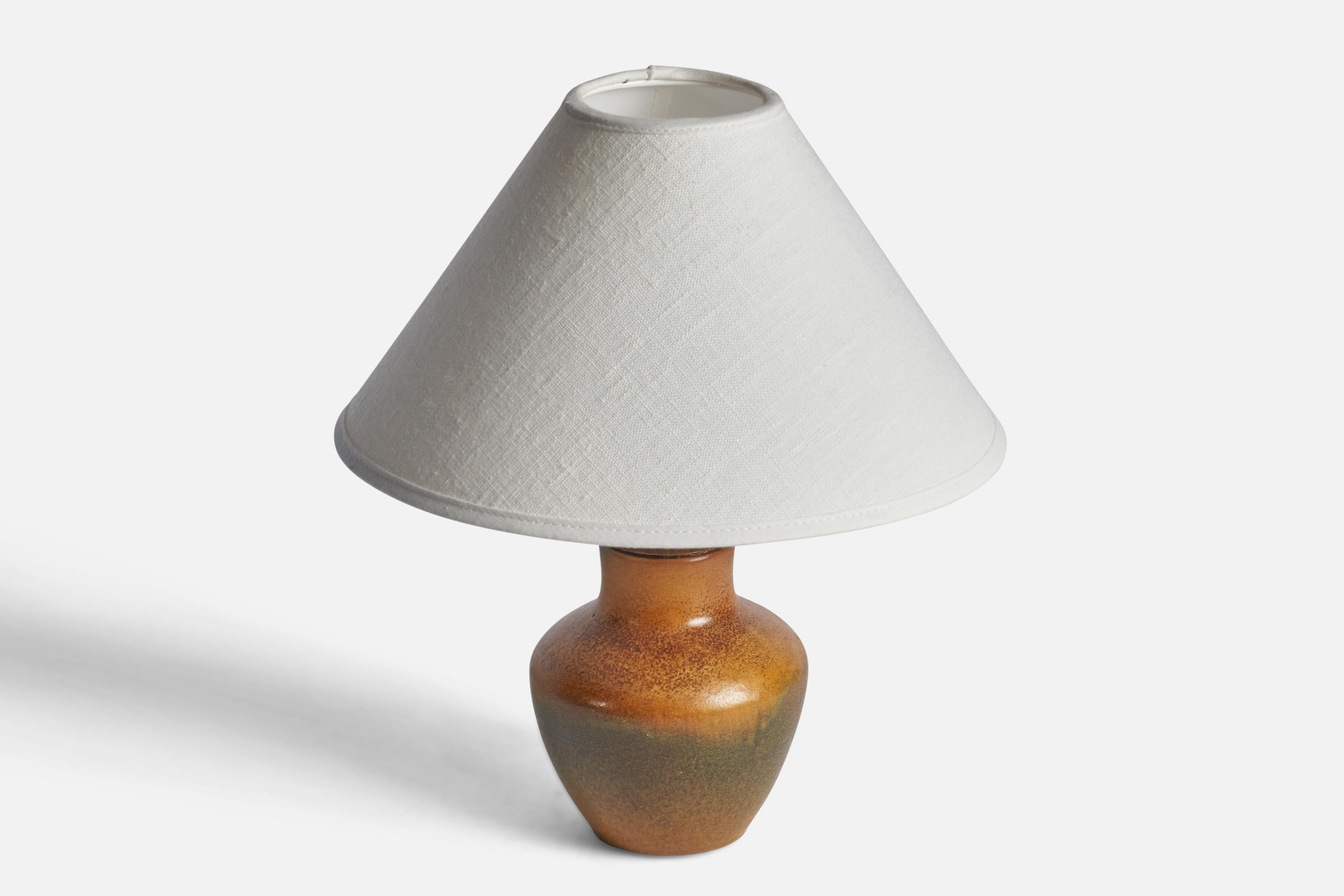 Scandinavian Modern Swedish Designer, Small Table Lamp, Earthenware, Brass, Sweden, 1930s For Sale