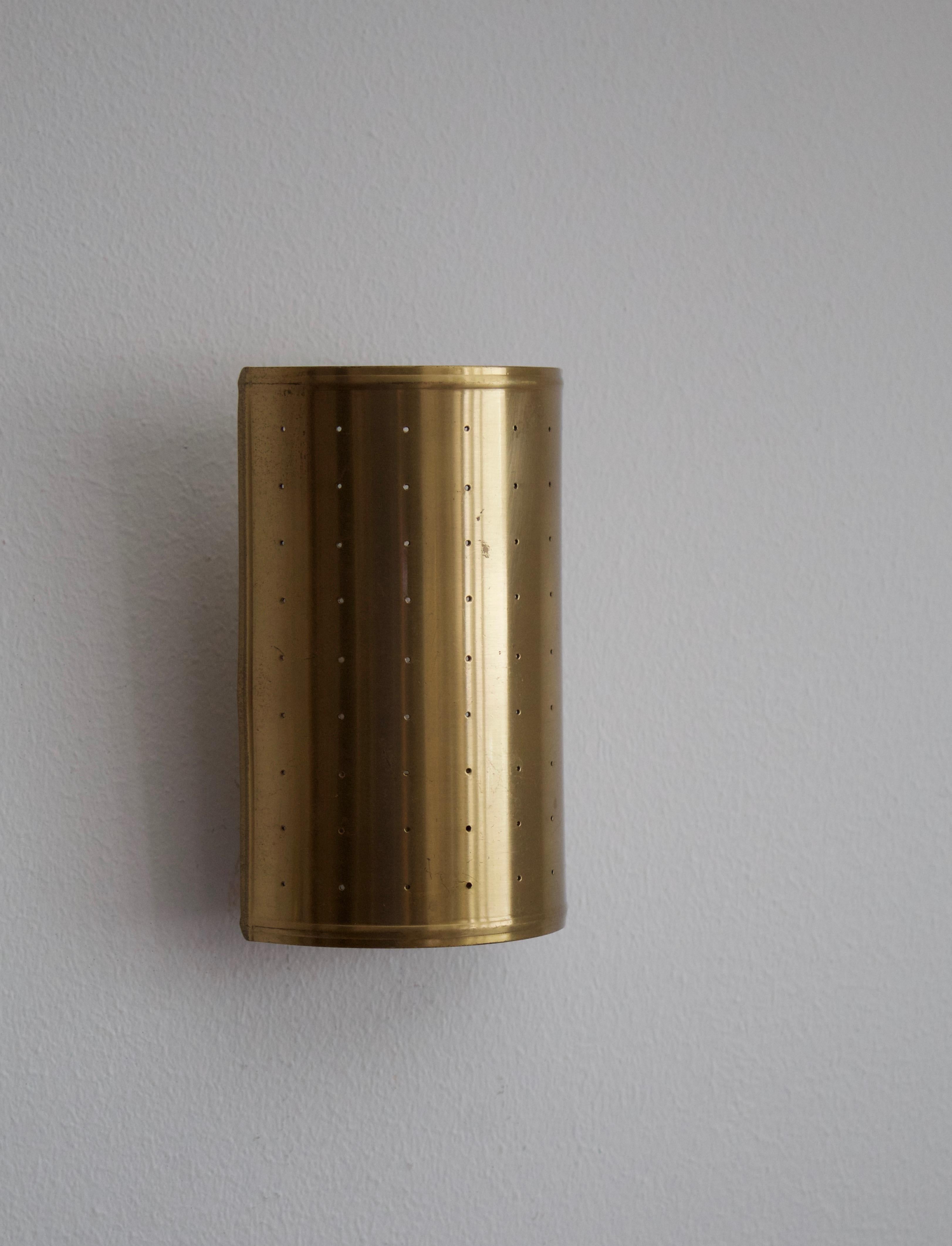 Mid-20th Century Swedish Designer, Small Wall Lights / Sconces, Perforated Brass, Sweden, 1940s