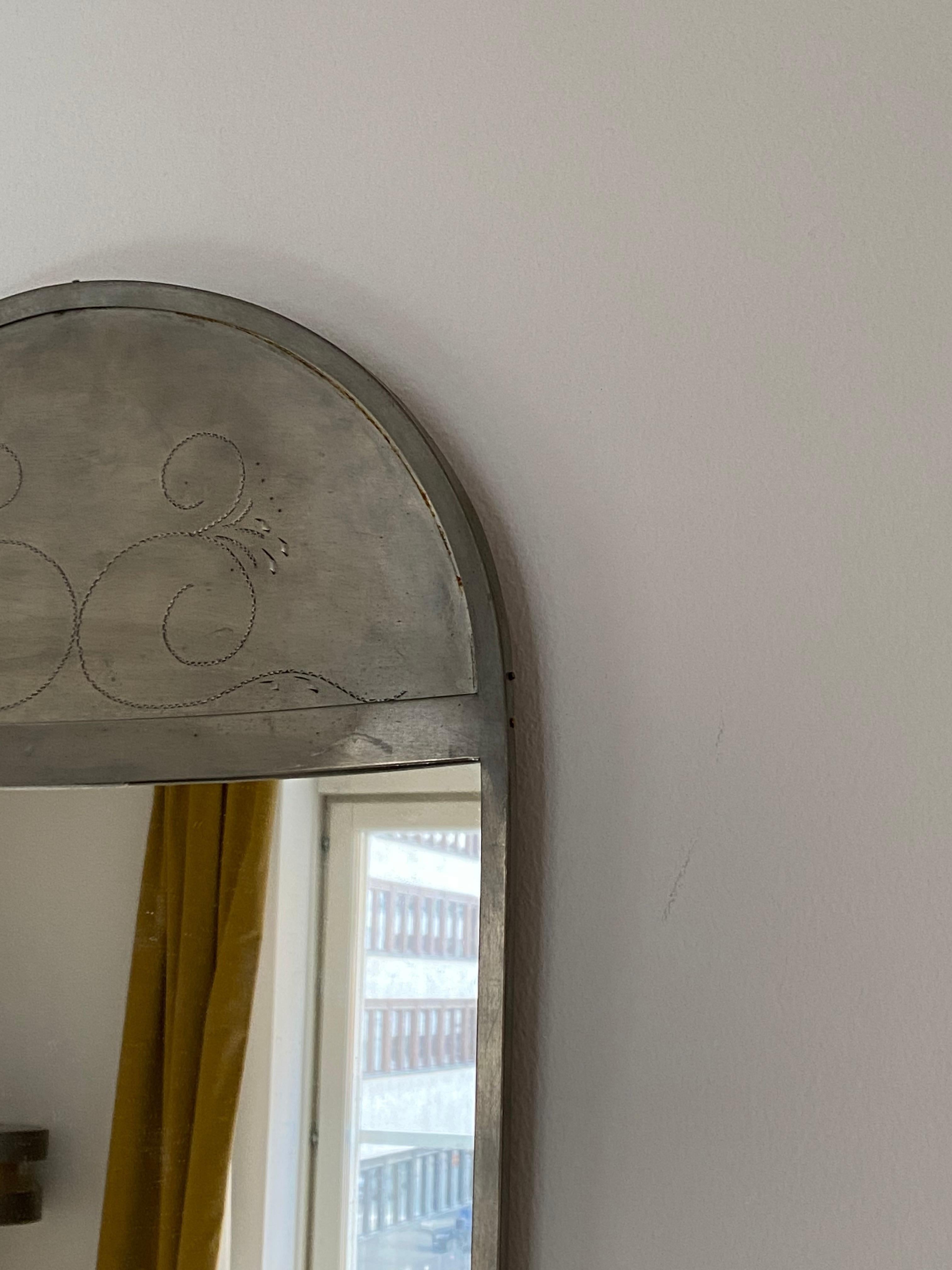 Swedish Designer, Small Wall Mirror, Pewter, Sweden, 1930s In Fair Condition In High Point, NC
