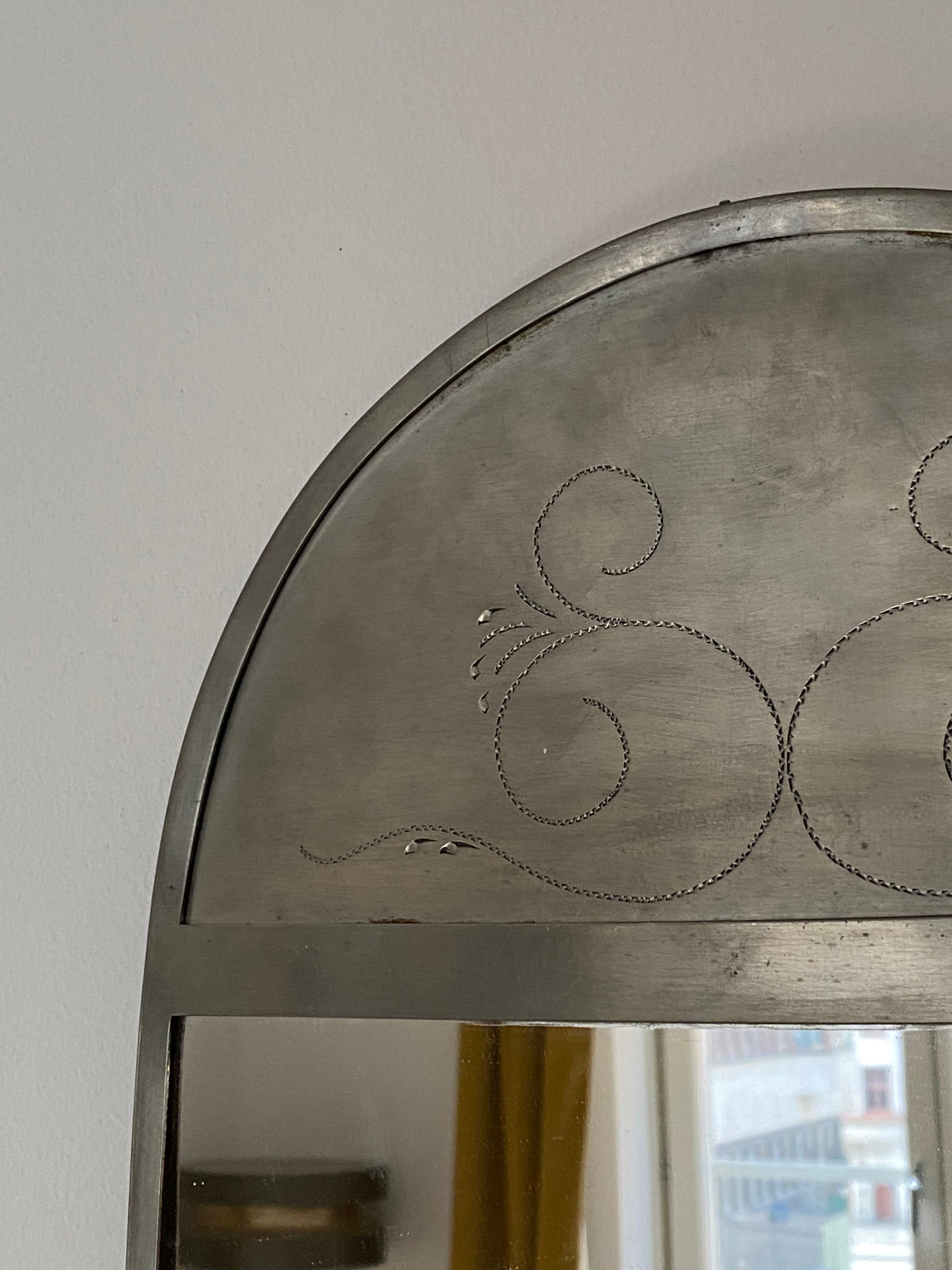 Mid-20th Century Swedish Designer, Small Wall Mirror, Pewter, Sweden, 1930s