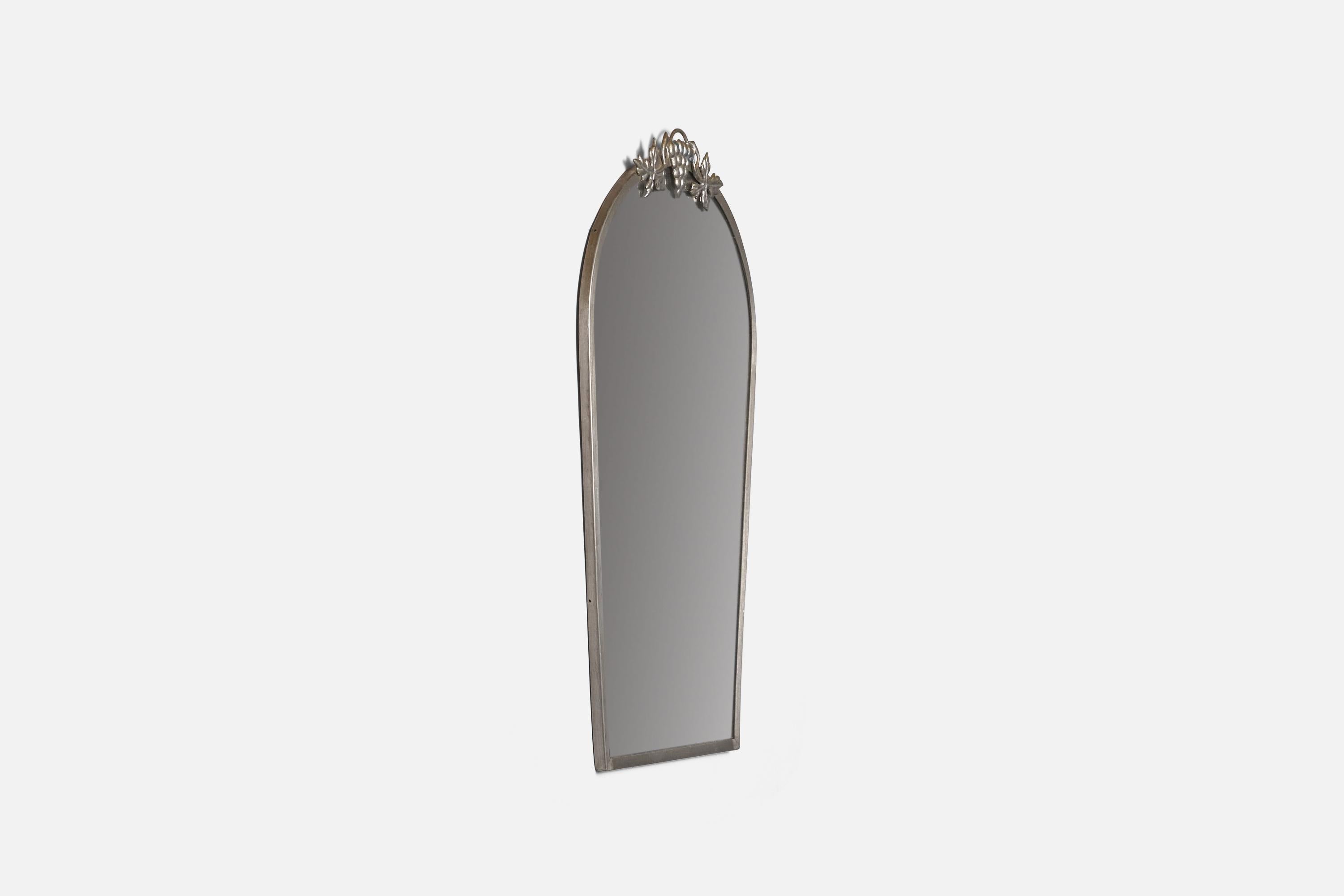 Mid-20th Century Swedish Designer, Wall Mirror, Pewter, Sweden, 1930s For Sale