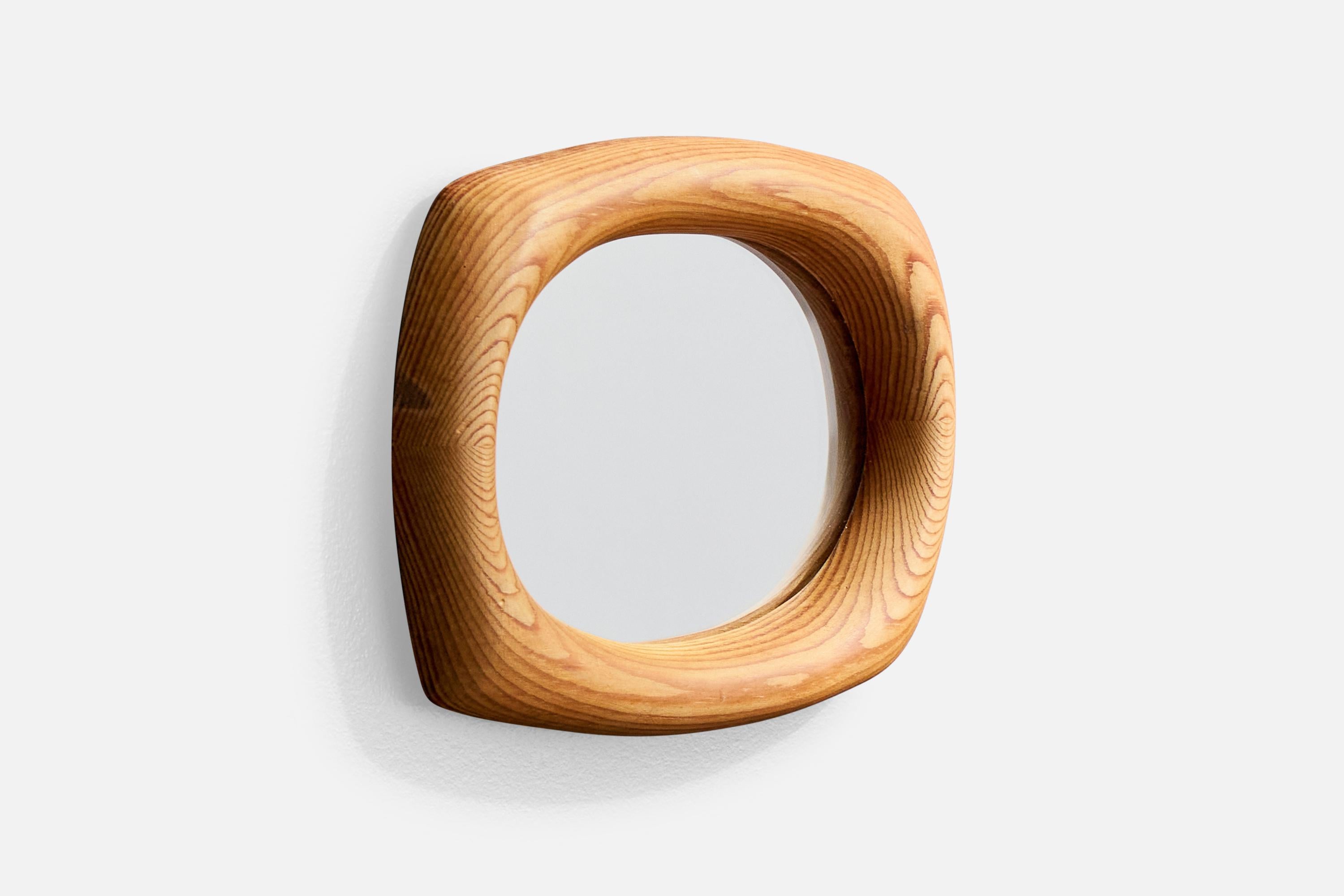 Mid-Century Modern Swedish Designer, Small Wall Mirror, Pine, Sweden, 1970s For Sale