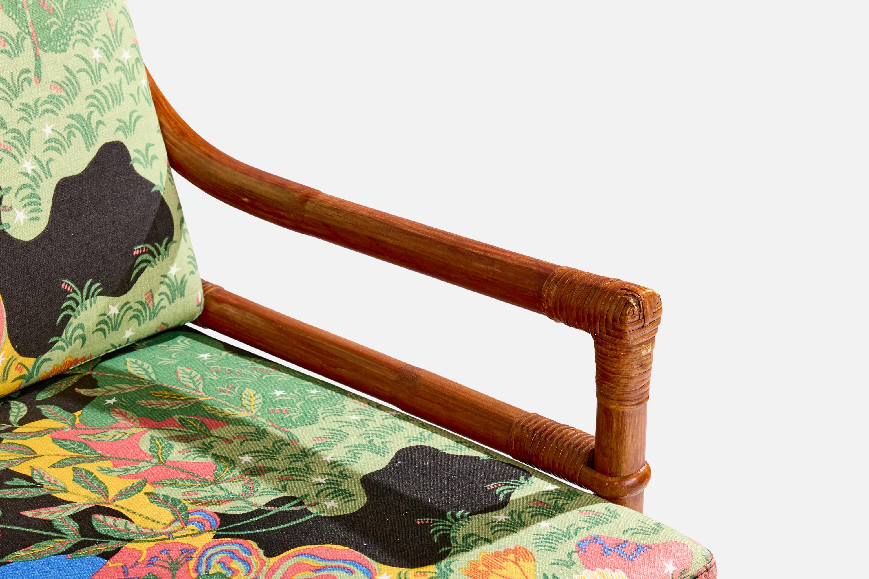 Divano di design svedese, bambù, rattan, tessuto, Svezia, anni '50 in vendita 3