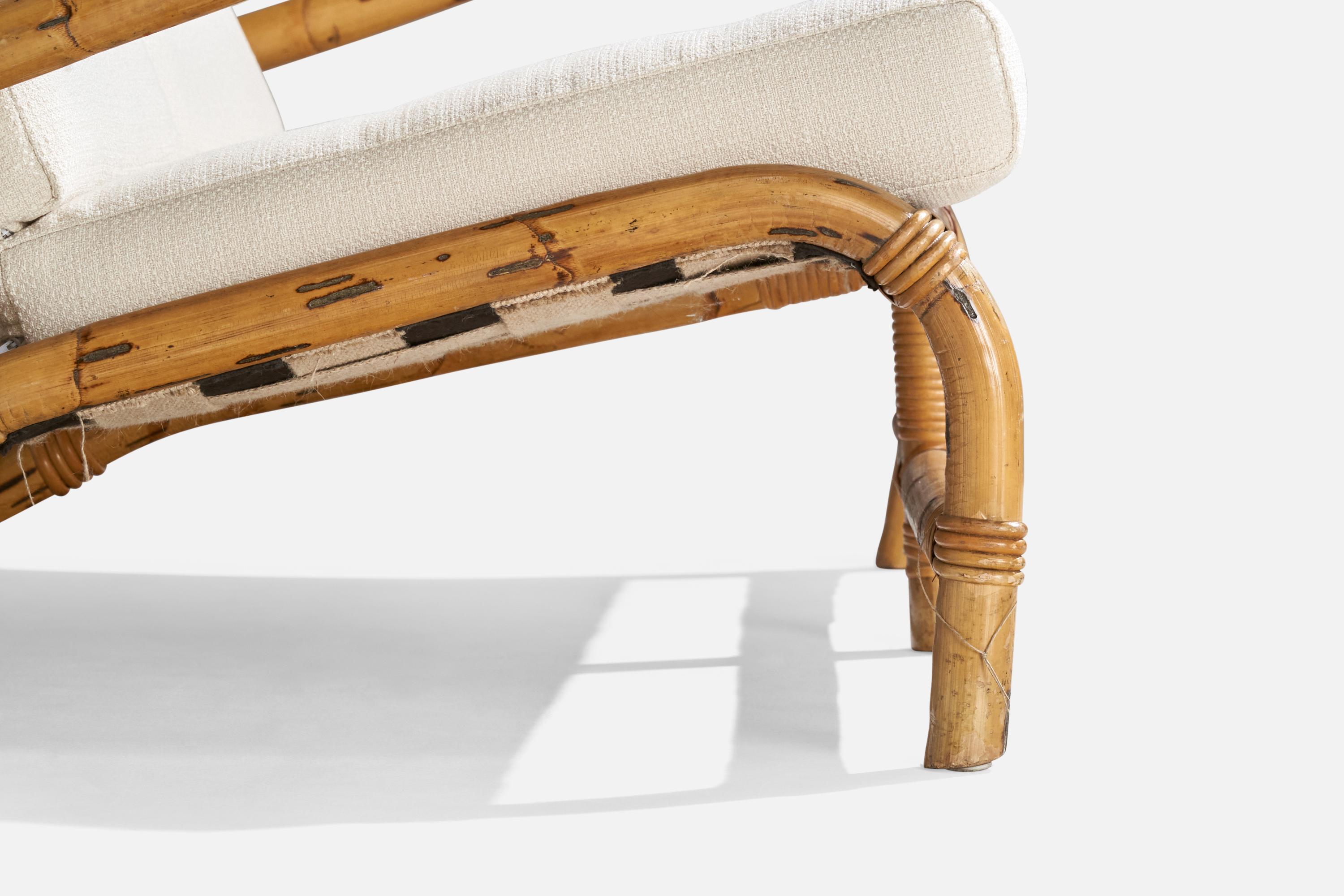 Canapé de designer suédois, bambou, rotin, tissu, Suède, années 1950 en vente 4