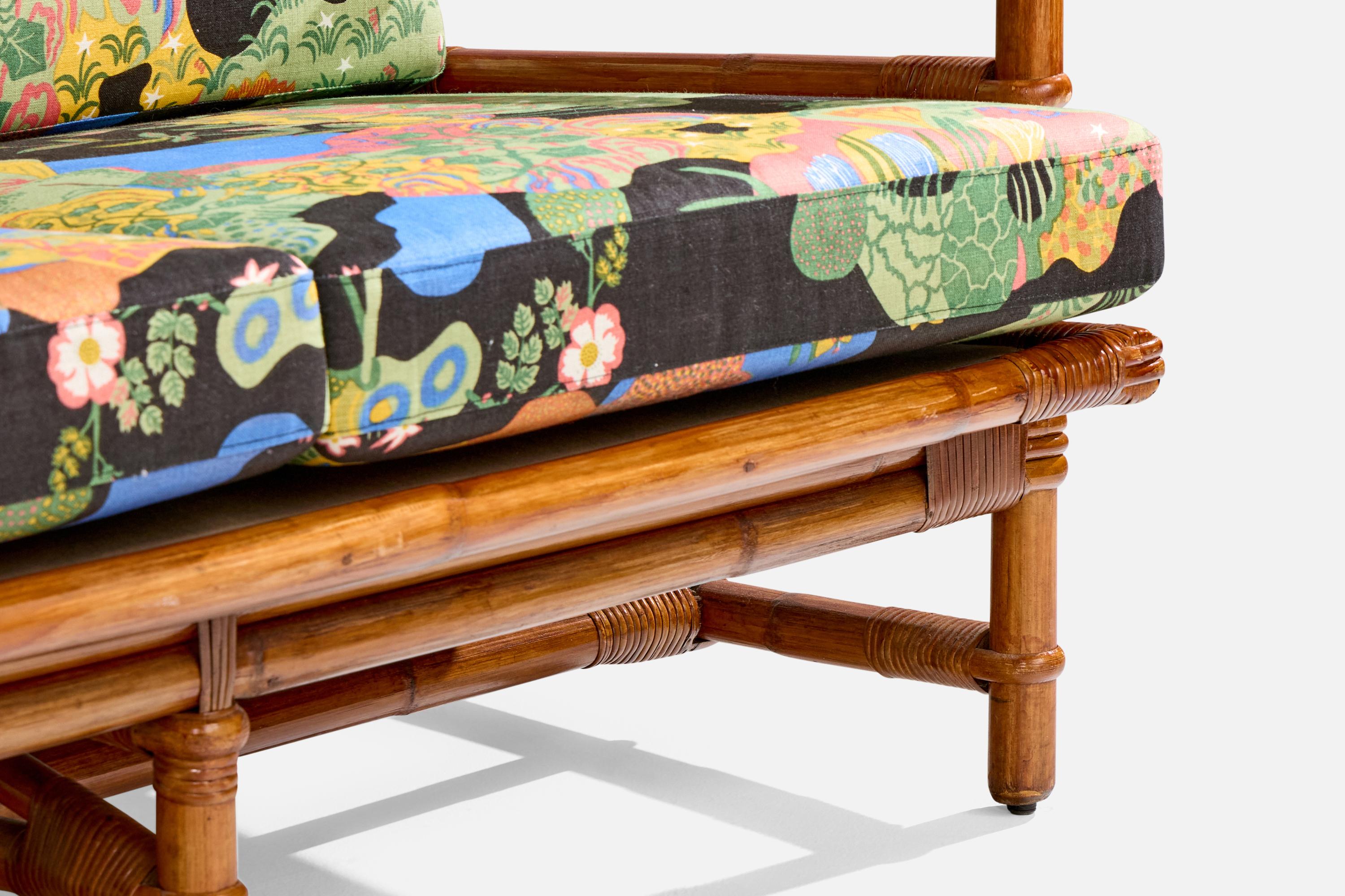 Divano di design svedese, bambù, rattan, tessuto, Svezia, anni '50 in vendita 5