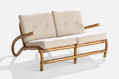 Swedish Designer, Sofa, Bamboo, Rattan, Fabric, Sweden, 1950s