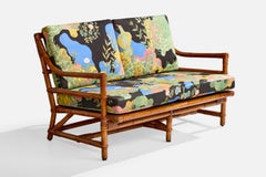 Swedish Designer, Sofa, Bamboo, Rattan, Fabric, Sweden, 1950s
