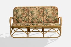 Swedish Designer, Sofa, Bamboo, Rattan, Fabric, Sweden, 1950s