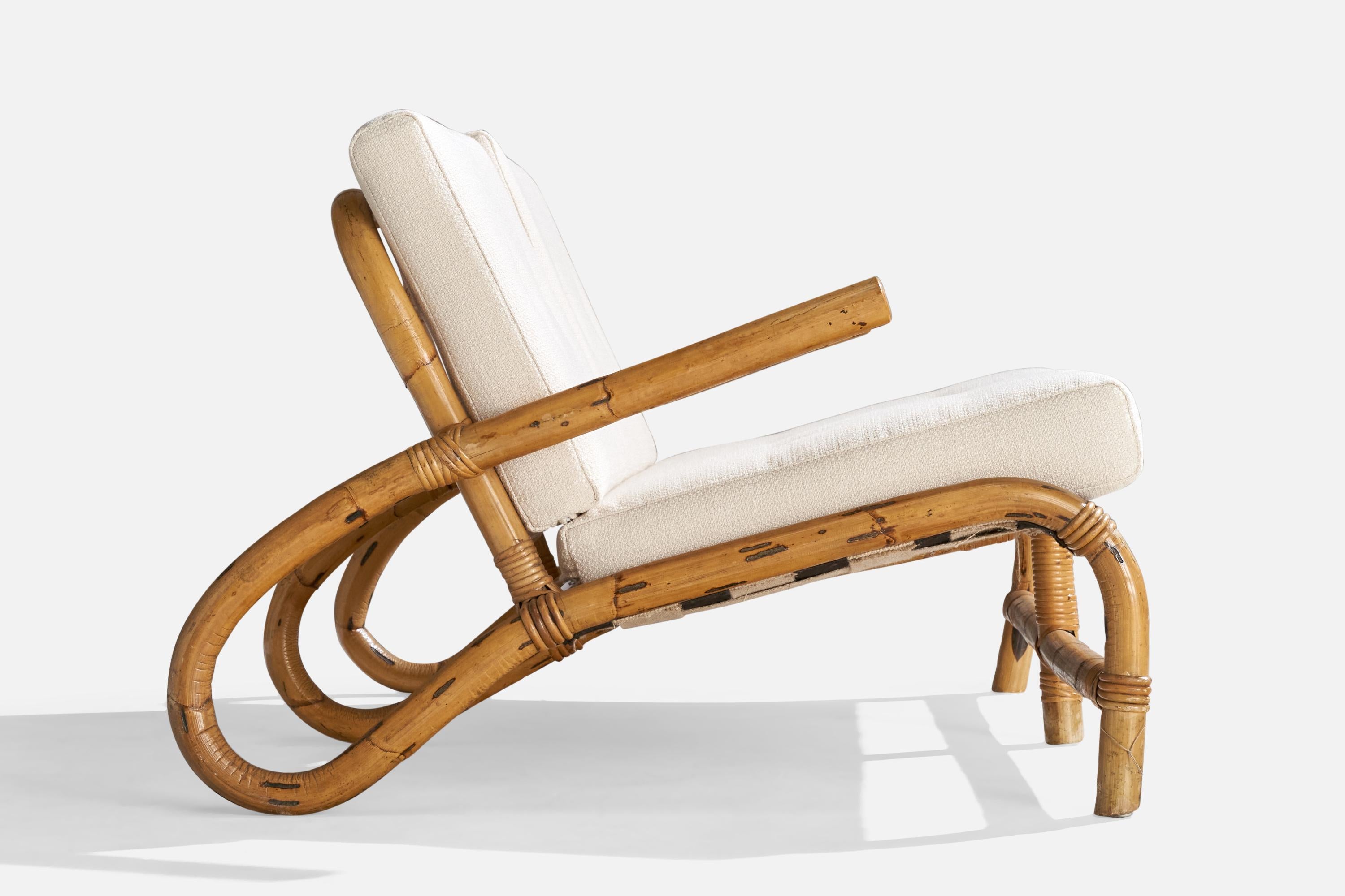 Milieu du XXe siècle Canapé de designer suédois, bambou, rotin, tissu, Suède, années 1950 en vente
