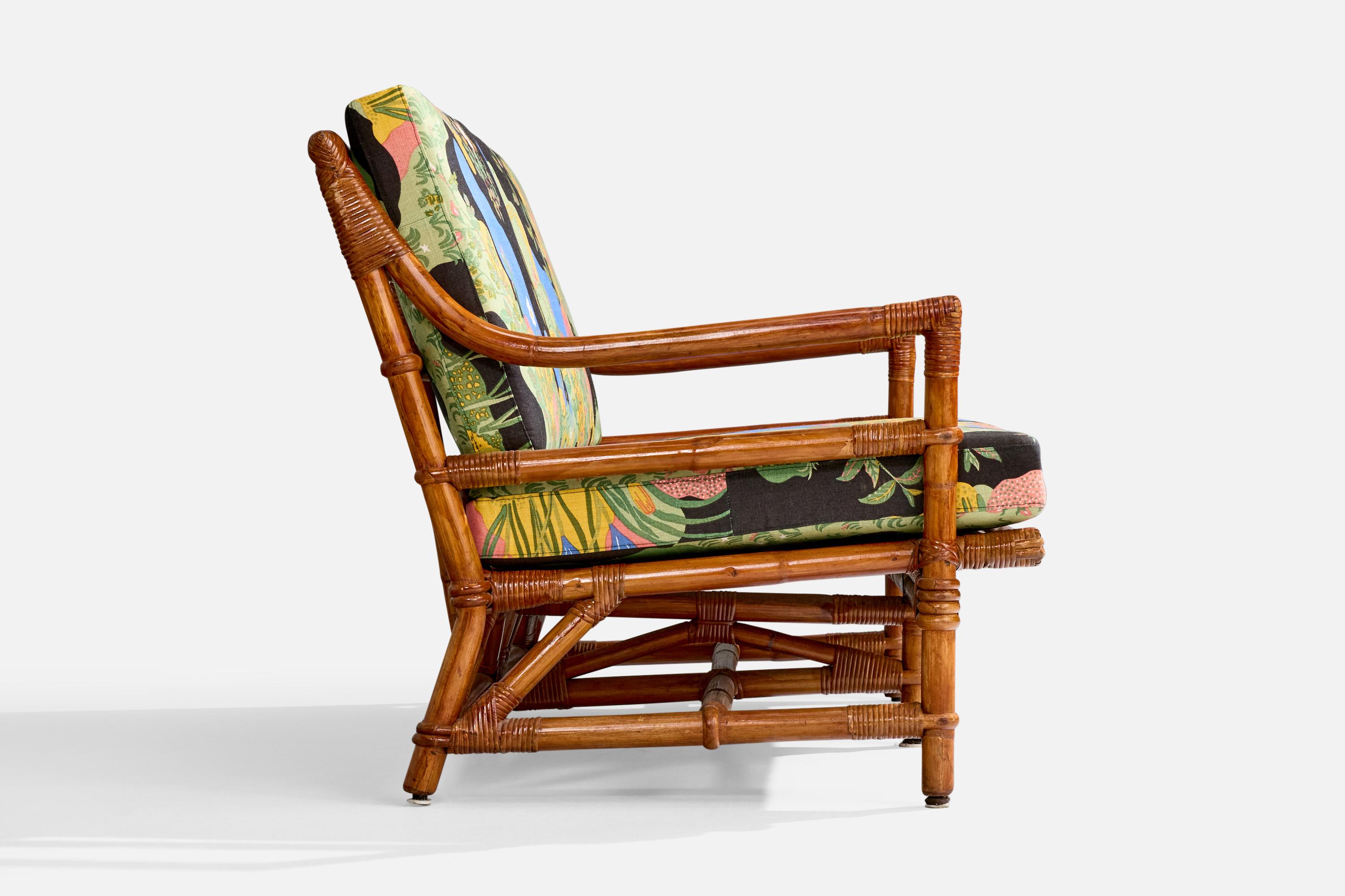Metà XX secolo Divano di design svedese, bambù, rattan, tessuto, Svezia, anni '50 in vendita