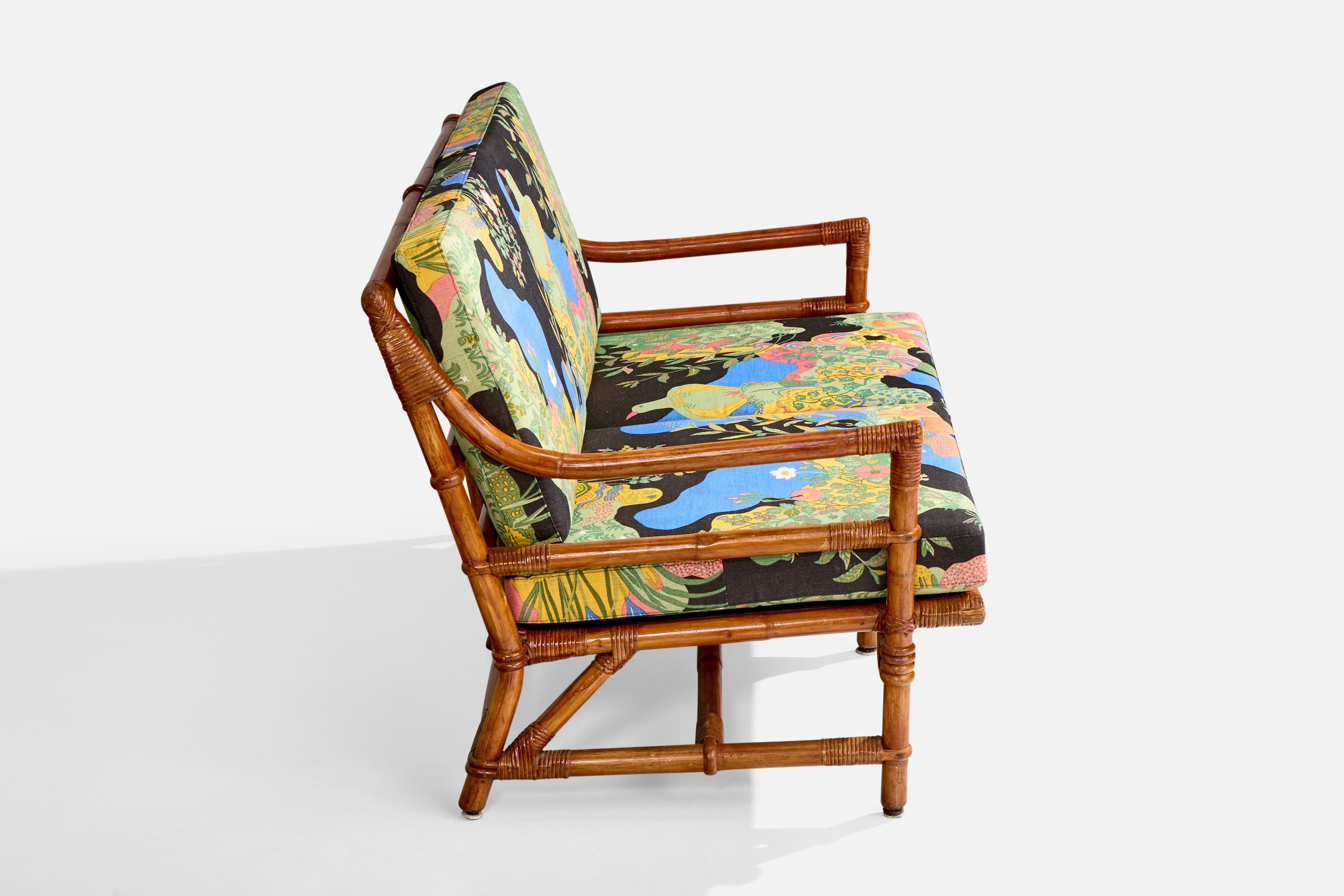 Tessuto Divano di design svedese, bambù, rattan, tessuto, Svezia, anni '50 in vendita
